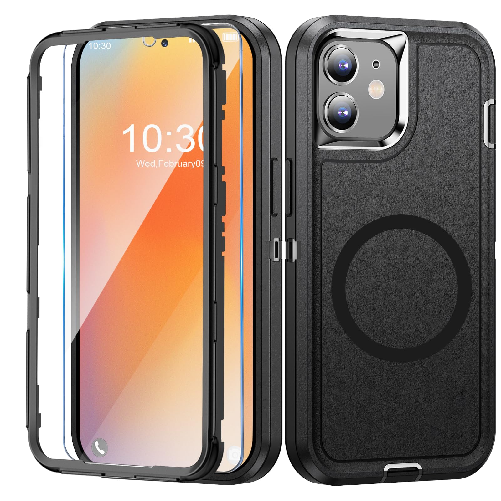 Giyer Handyhülle für iPhone 11 Hülle mit Schutzfolie, 360° Stoßfest Robust Panzerhülle für Phone 11 Case Cover Schutzhülle mit Magnetisch (Schwarz, Für iPhone 11)