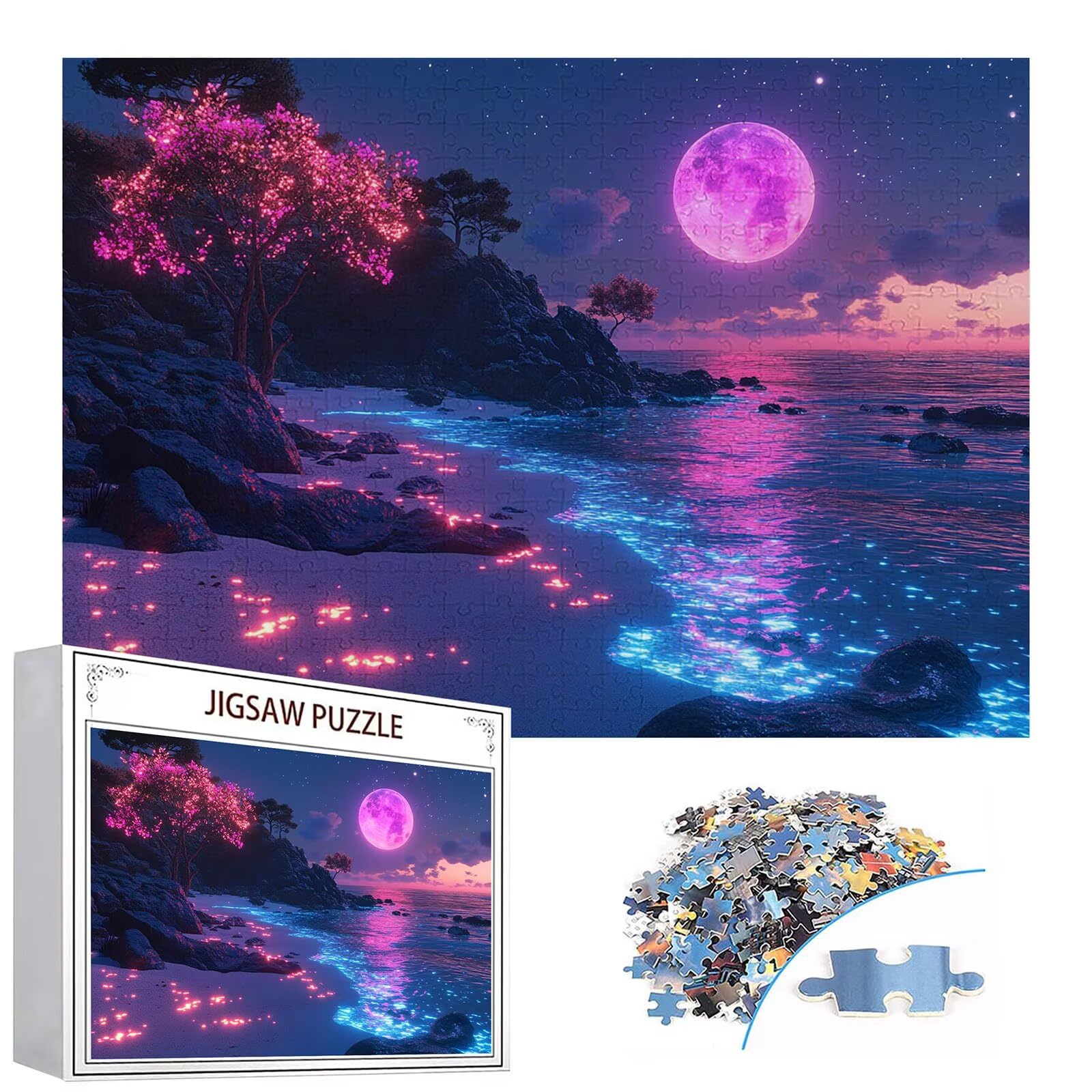 Puzzle 5000 elementów plaża puzzle dla dorosłych księżyc 156 x 105 cm unikalne rzemiosło klasyczne 3D drewniana układanka do rodzinnych gier biznesowych, układanka do samodzielnego wykonania nawet do