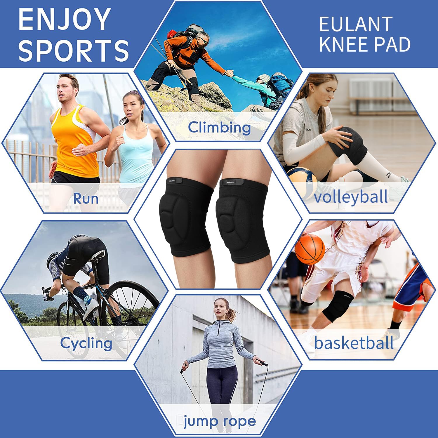 EULANT Genouillères Volley Ball pour Juniors & Adultes, Anti-collision Douce Genouillère Danse,Extensible Protege Genoux Sport pour Handball Basket-ball Patinage Artistique VTT Entraînement Pilate