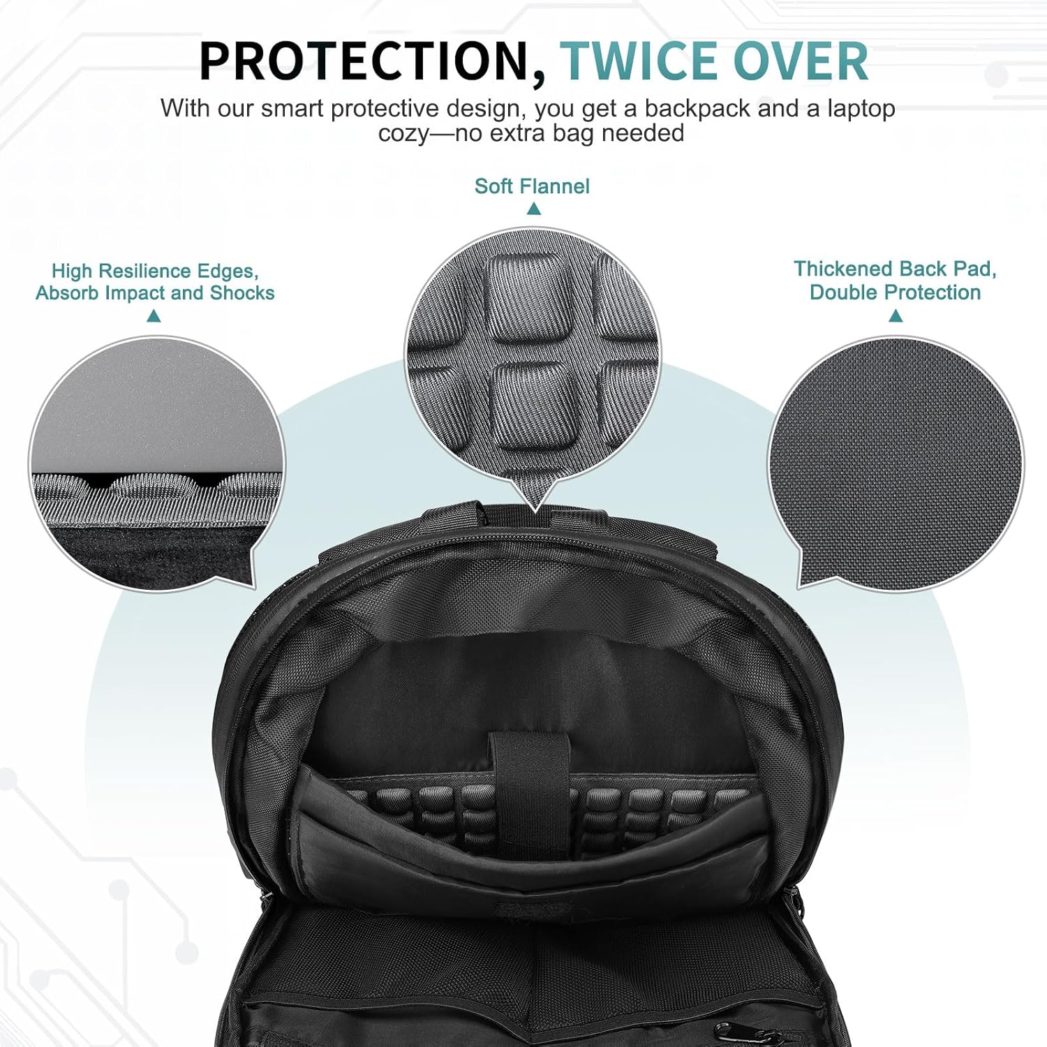 Slim Laptop Backpack for Men Women, 15.6" Expandable Business Travel Bag with Shock-Absorbing Laptop Protection & Water-Resistant Zippers, Black