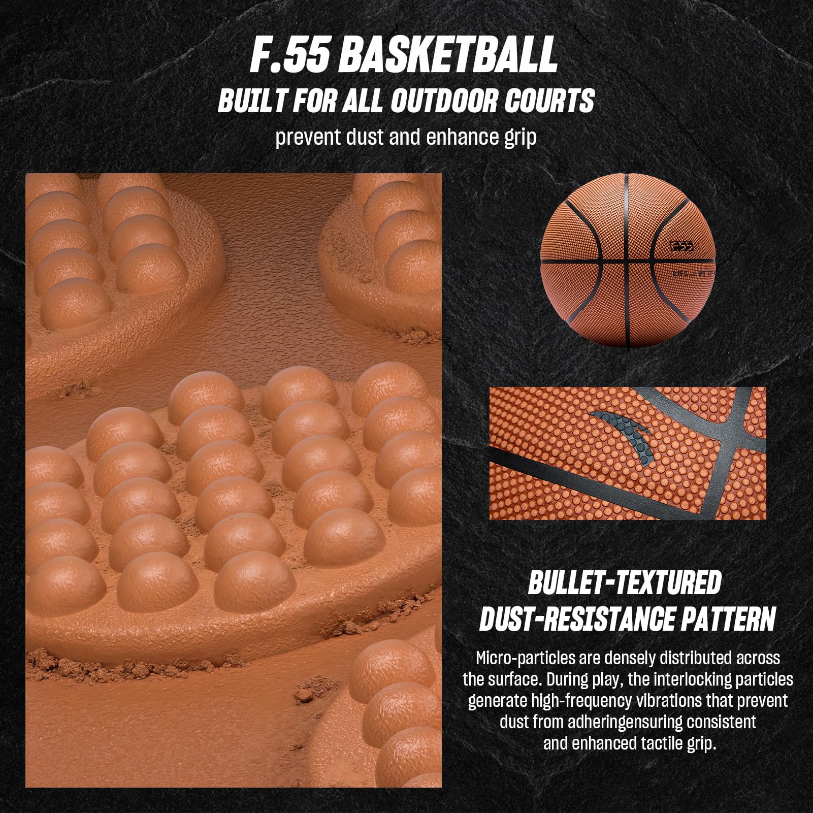 ANTA f.55 Outdoor Street Basketball mit staubabweisendem PU-Leder, Turnier-Level-Karkasse, Größe 5/6/7