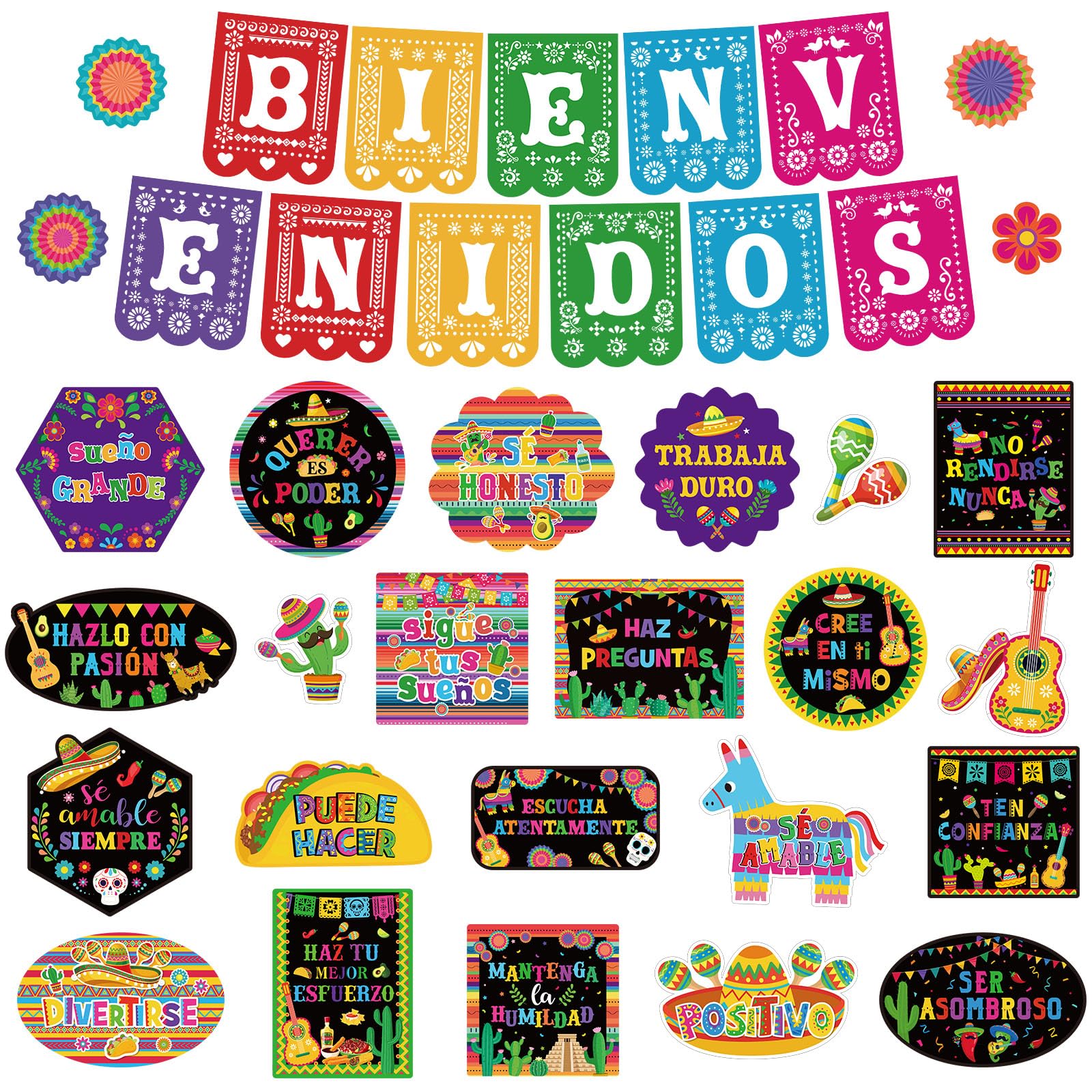 Pasimy 37 Pcs Hispanic Heritage Month Bulletin Board Set Spanish Motivational Posters Bienvenidos Classroom Decor Hispanic Inspirational Paper Cutouts