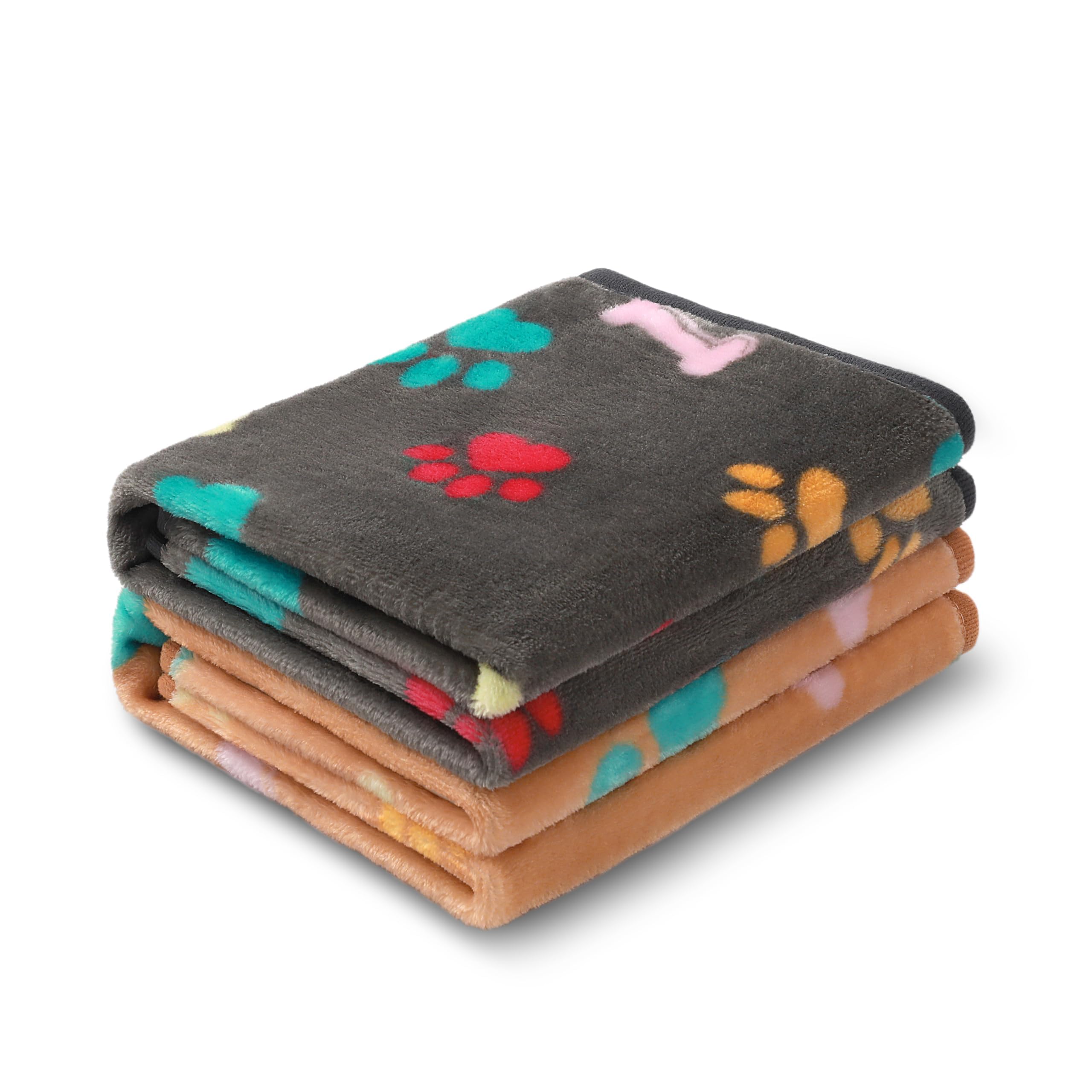 Luciphia 1 Pack 2 Pet Blankets for Dogs Cats, Fleece Print Dog Cat Blankets for Small Medium Large Puppy Kitten, Bone Grey Brown Medium(30x20 inch) — image 1