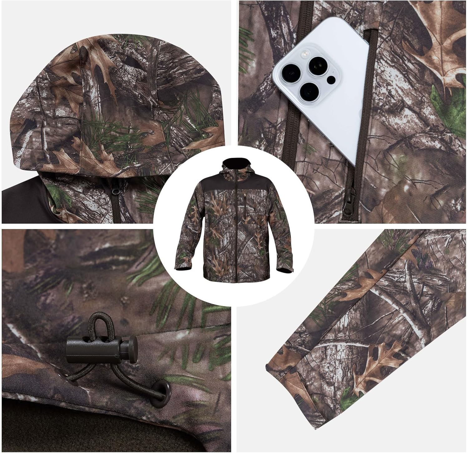 Camo Hunting Jacket for Men Lightweight Softshell Fleece Waterproof Hoodie Hunters Outdoors Windproof Zip Up Coat - Image 5