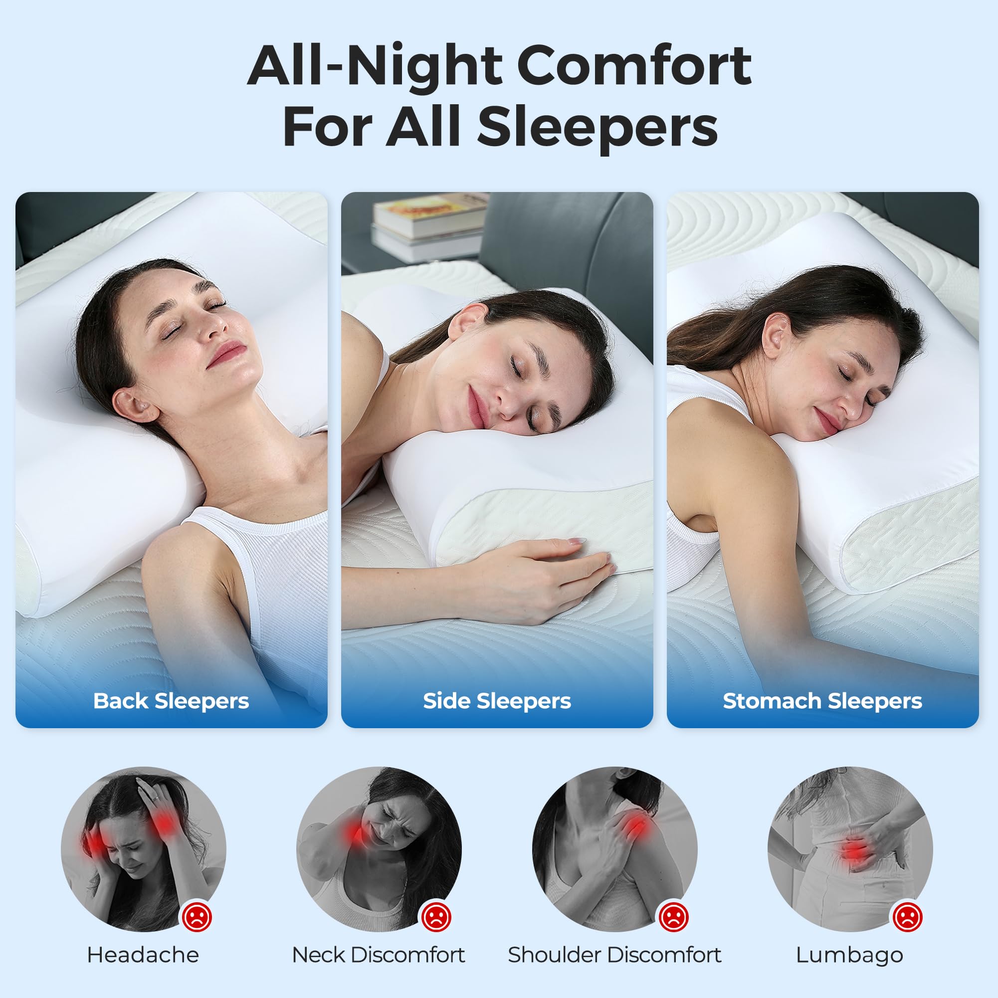 Elviros Ergonomisches Nackenstützkissen aus Memory Foam, Höhenverstellbares Sandwichkissen für Seiten- und Rückenschläfer, Kissen mit Abnehmbarem Atmungsaktivem Bezug, 60x35,5x13,5cm