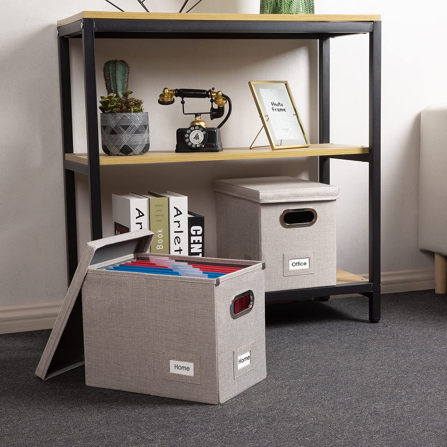 PRANDOM File Organizer Box - Set of 1 Collapsible Decorative Linen Filing Storage Hanging File Folders with Lids — view 3