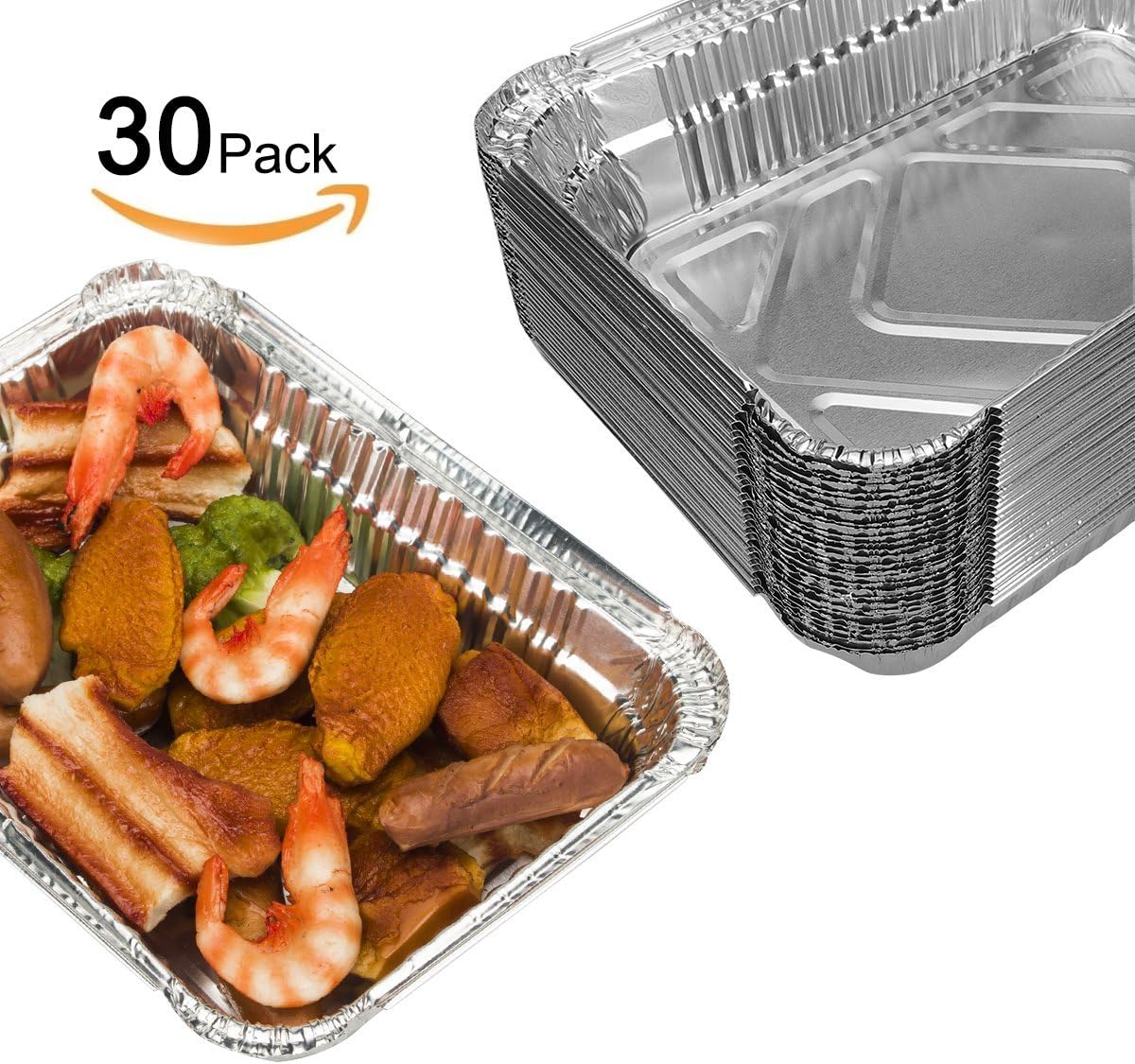 BBQ Foil Pans, Onidoor Disposable Aluminum Grills Containers, 8.6" x 6.2" x 2.1" (30-Pack)