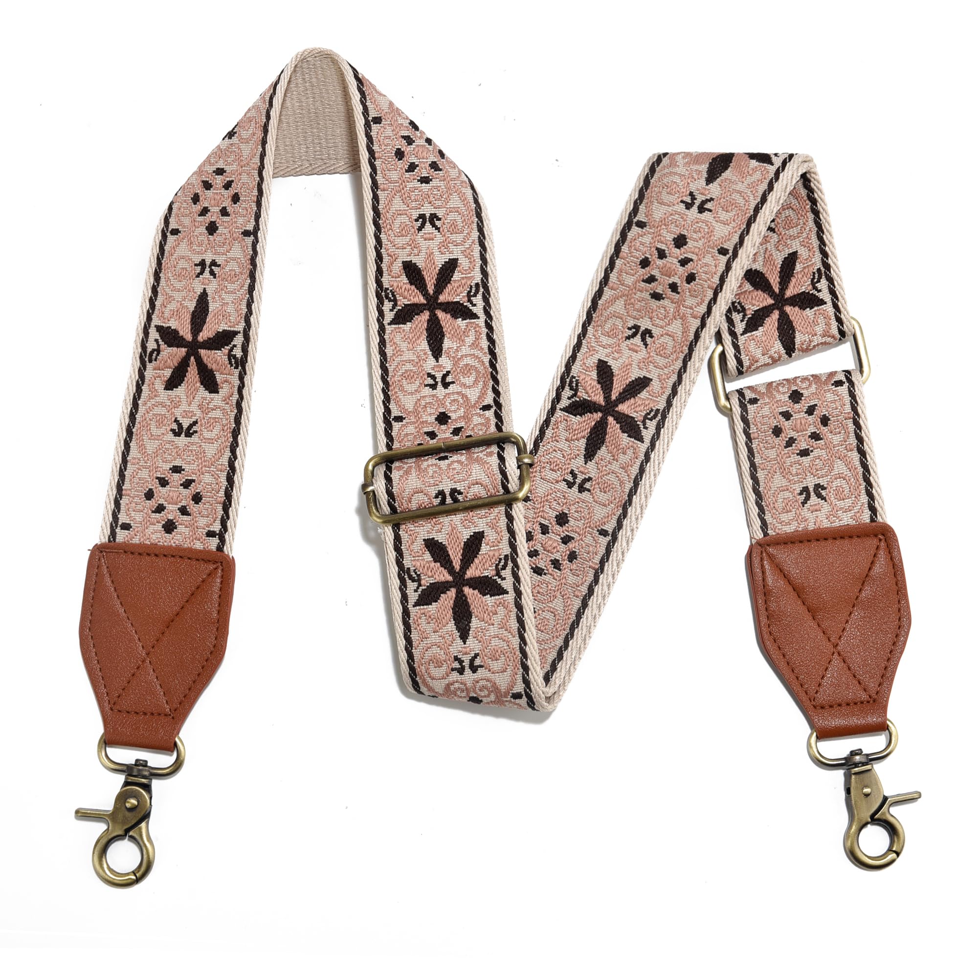 LEMEDE Purse Strap,2" Leather End Shoulder Strap Adjustable Replacement,Retro Jacquard Multi-pattern Crossbody Bag Straps