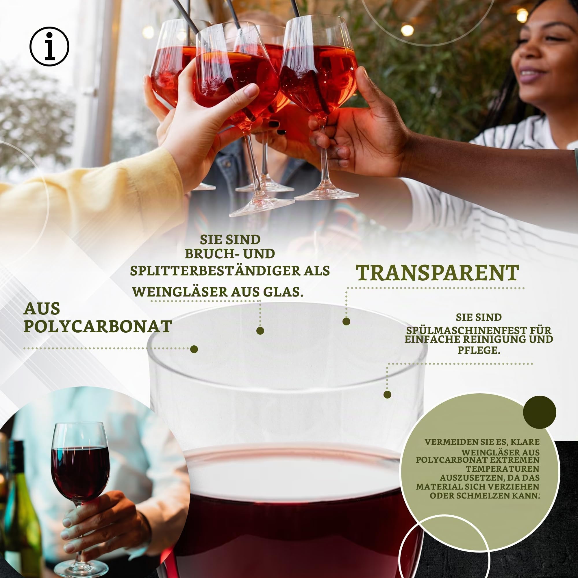 DOJA Barcelona | Transparentes Polycarbonat-Weinglas | 300ml | 12er Pack | Weingläser | 170,3x78x3mm | Polycarbonat-Kunststoffbecher | Wiederverwendbare Hartplastik Becher | für Wein, Cidre...