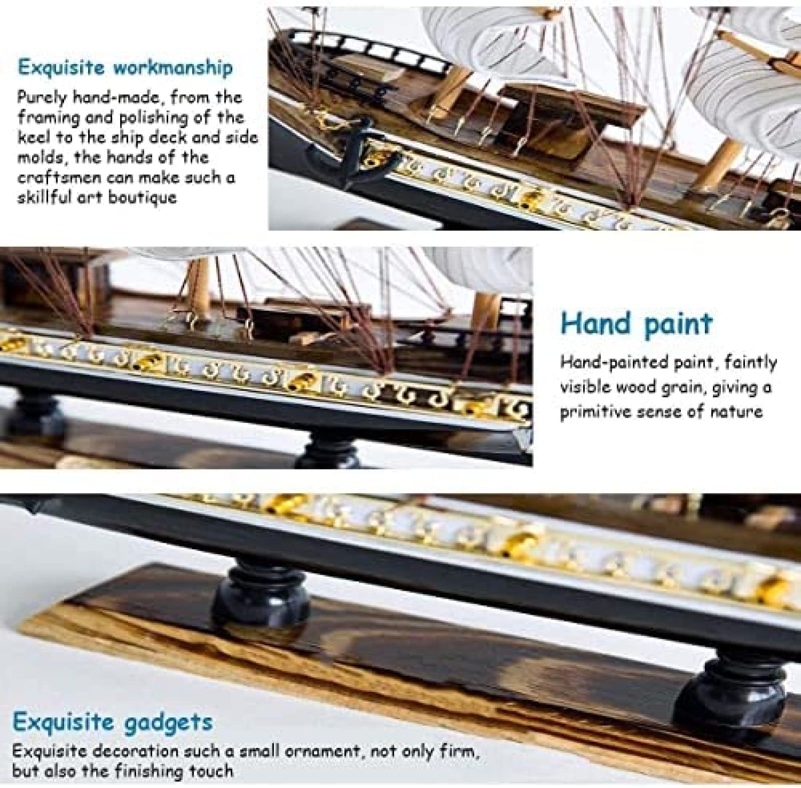 Modèle De Bateau en Bois Modèle De Voilier en Bois Fait À La Main Décorations De Maison De Style Méditerranéen pour Un Cadeau De Fête d'anniversaire Parfait, 38 * 43cm,Pleasant63