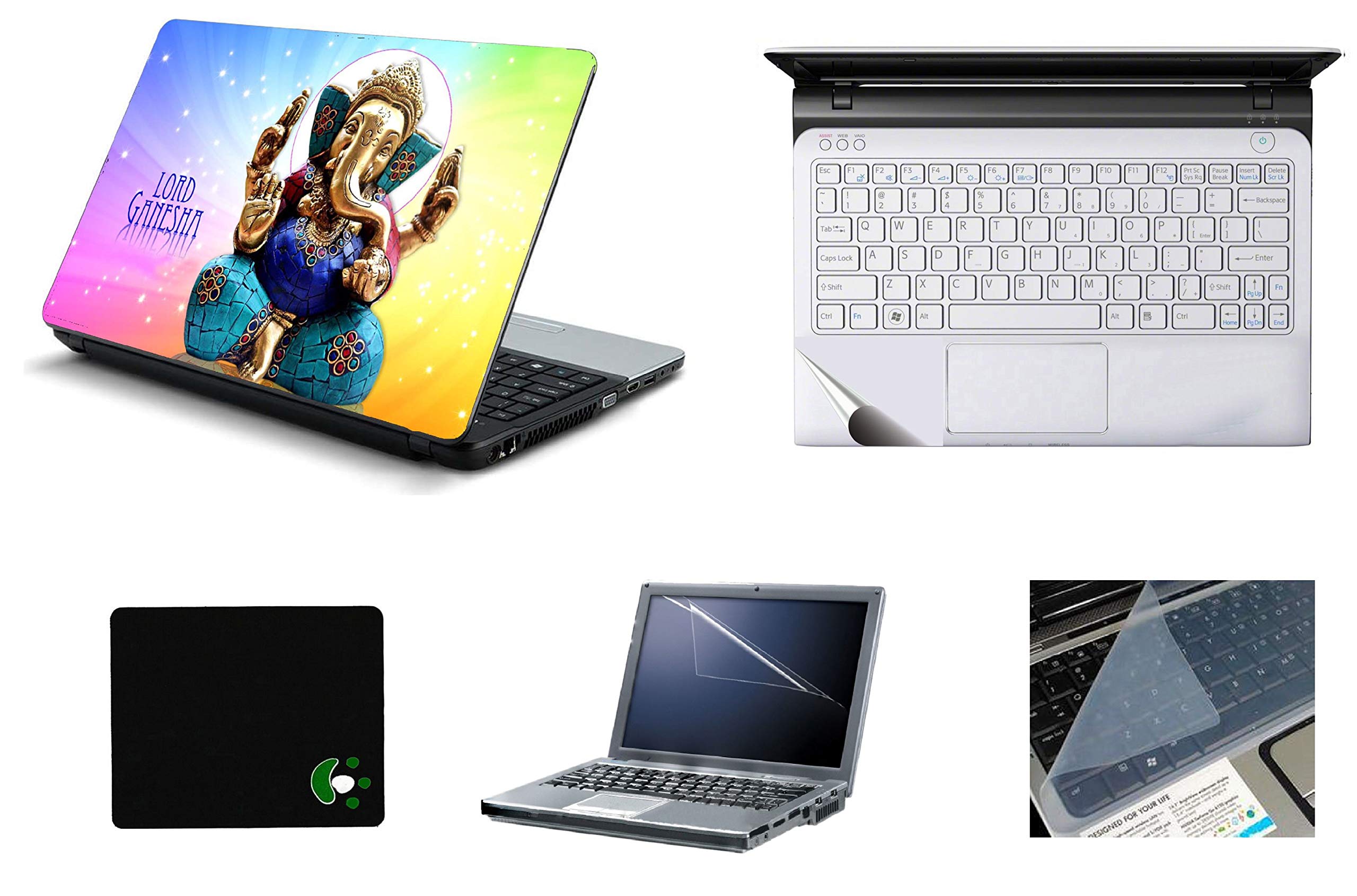 StickerKing 5in1 Laptop Accessories Combo 15.6 Inch God Ganesha Laptop Skins Stickers, Screen Guard, Key Guard, Mouse Pad and Palmrest Skin for HP-DELL-Lenovo-Asus-Acer Laptops || Notebooks (B09HNWJYPT) Amazon Price History, Amazon Price Tracker
