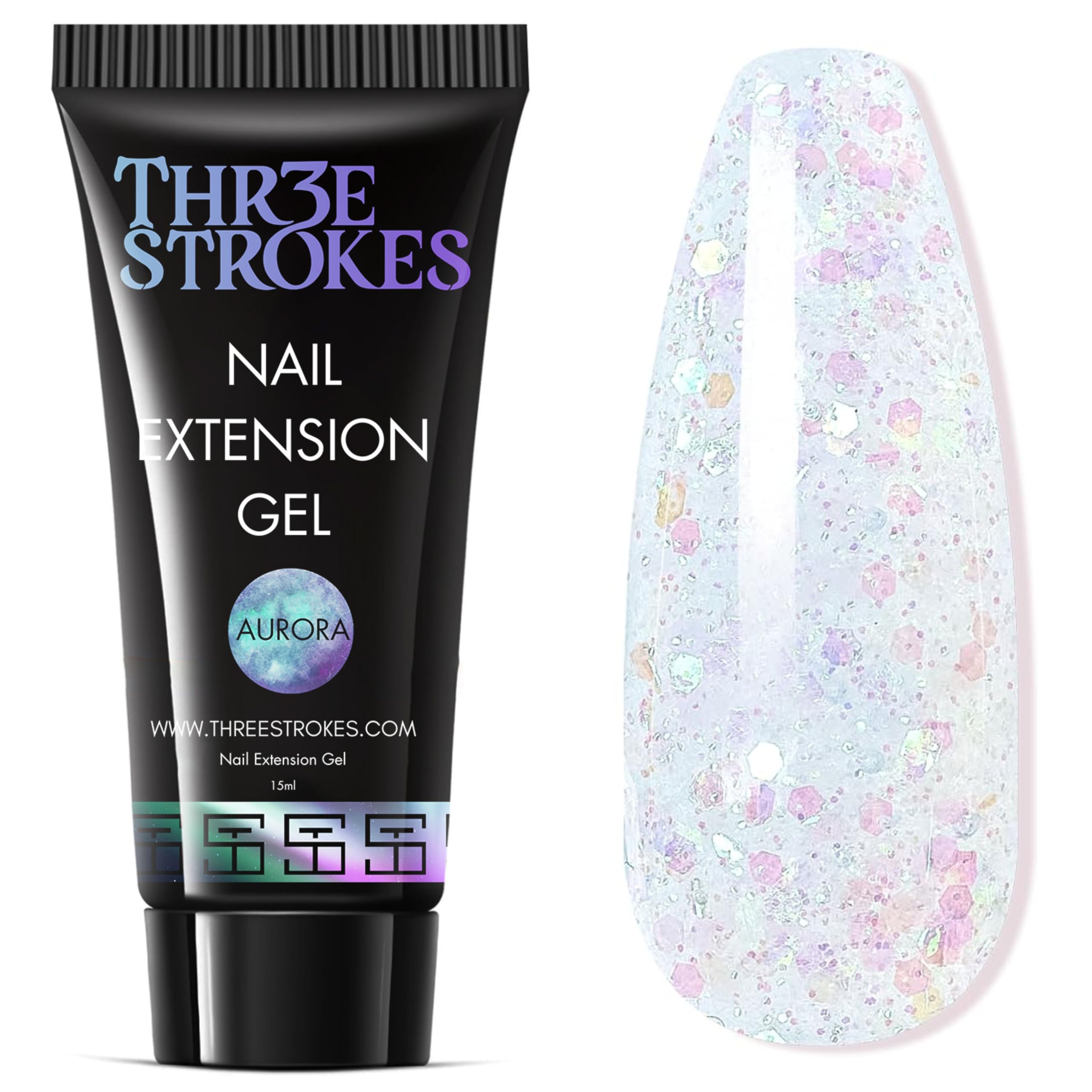 THR3E STROKES Poly Nail Gel 15ML Gel Builder for Nails, Glitter Clear, Gel Nail Extension,Nail Strengthener Hard Gel Color Gel Multifunctional Long-Lasting and Easy to Use for DIY Salon Quality (AURORA)-image-41