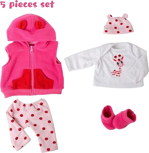 Miniatura 7 de Ropa de muñecas Reborn de bebé con estampado de oso rosa, ropa de muñeca de bebé realista de 17 a 22 pulgadas, ropa y accesorios para muñeca recién