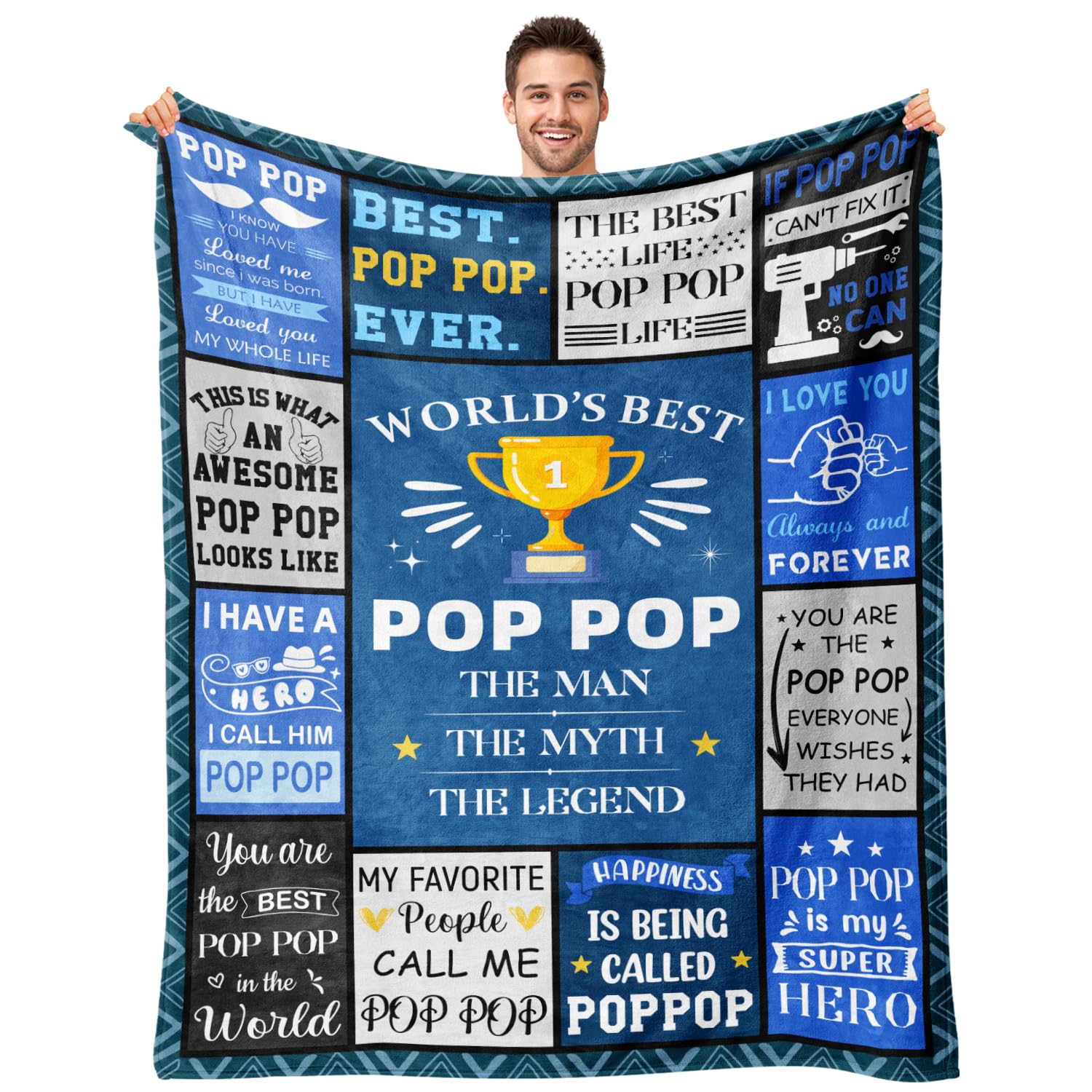 Poppop Fathers Day Birthday Gifts - Pop Pop Gifts from Grandkids Grandchildren Granddaughter - Unique Poppops Christmas Birthday Blanket Gift - Best Poppop Ever Presents Blanket 50"X60"