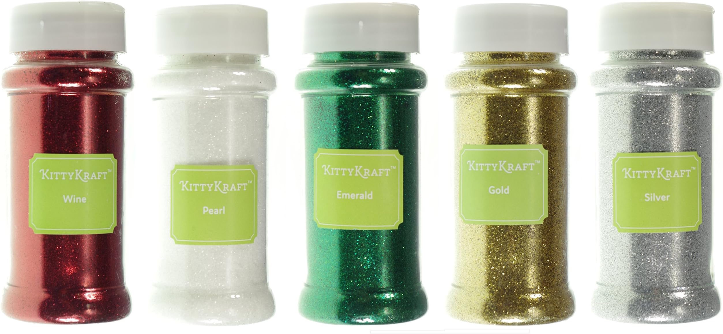 5 Piece Extra Fine Glitter Set (Holiday Collection)- Includes Red, White, Green, Gold, and Silver Glitter - Perfect for Christmas and Holiday Crafts