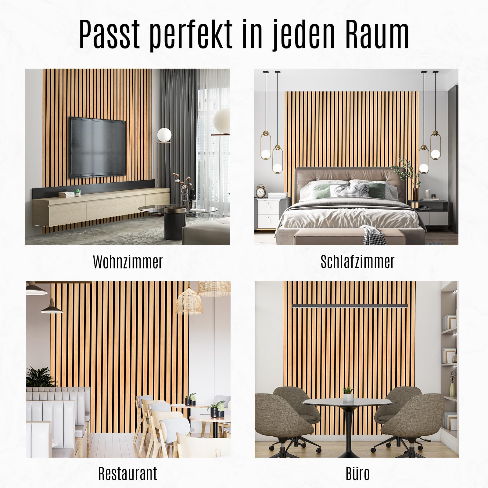 Akustikpaneele Holz, 2er Set, je Paneel 120 x 60 x 2,1 cm, 1,44 m², 3D Holz-Wandpaneele für bessere Raumakustik, Wandverkleidung innen (Sand-Eiche)