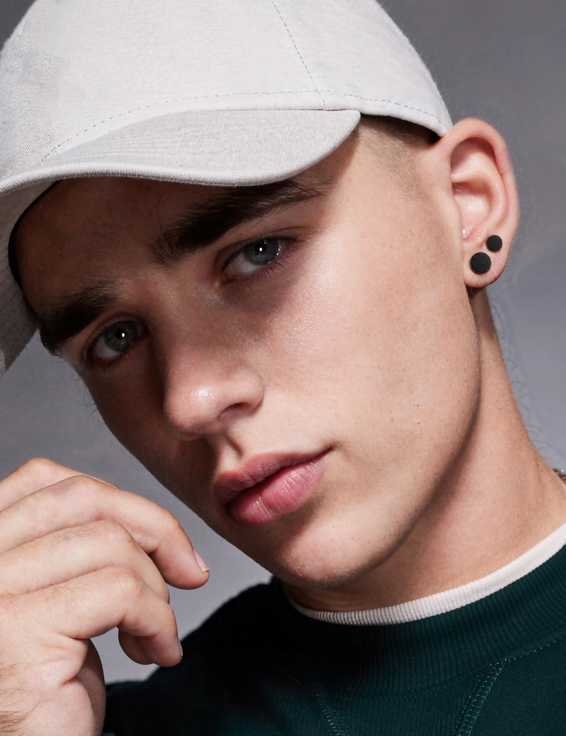 FIBO STEEL 6 Pairs Stainless Steel Black Stud Earrings for Men Women Faux Gauges Ear Tunnel Fake Gauge Earrings 3-8mm