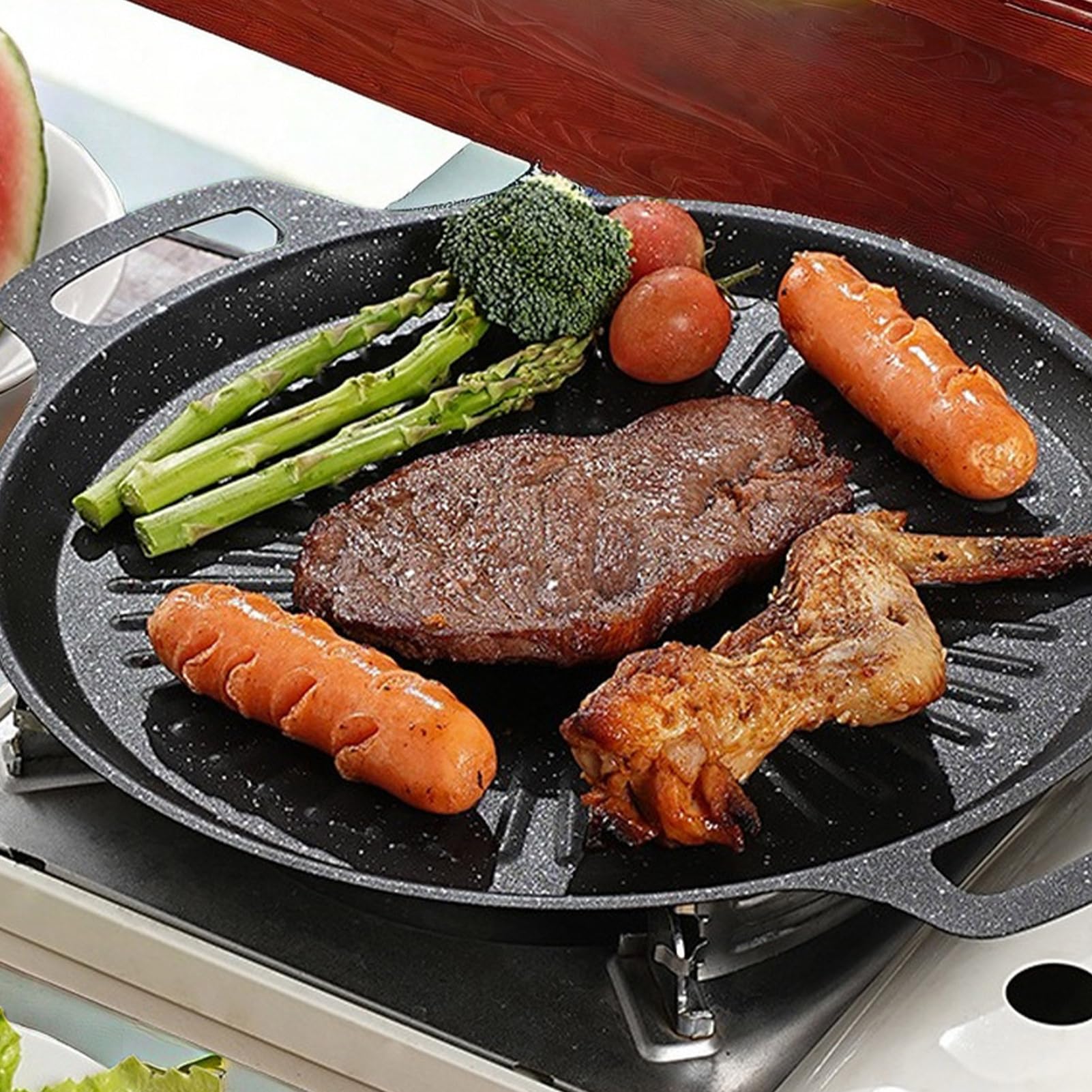 Kohlenstoffstahl Grillplatte Geriffelt,Kohlenstoffstahl Voreingebrannt Zum Braten,Grillplatte Gasgrill Und Holzkohlegrill Geeignet,Grillpfanne Groß,Kohlenstoffstahlpfanne Und Bratpfanne,Ø:30cm