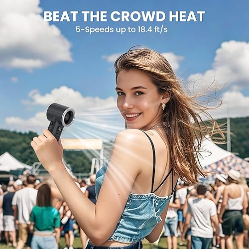 Miniatura 4 de Ventilador de mano portátil Batería recargable de 5000 mAh, enfriamiento máximo de 19 horas, 5 velocidades, motor de alta potencia de 11000 RPM