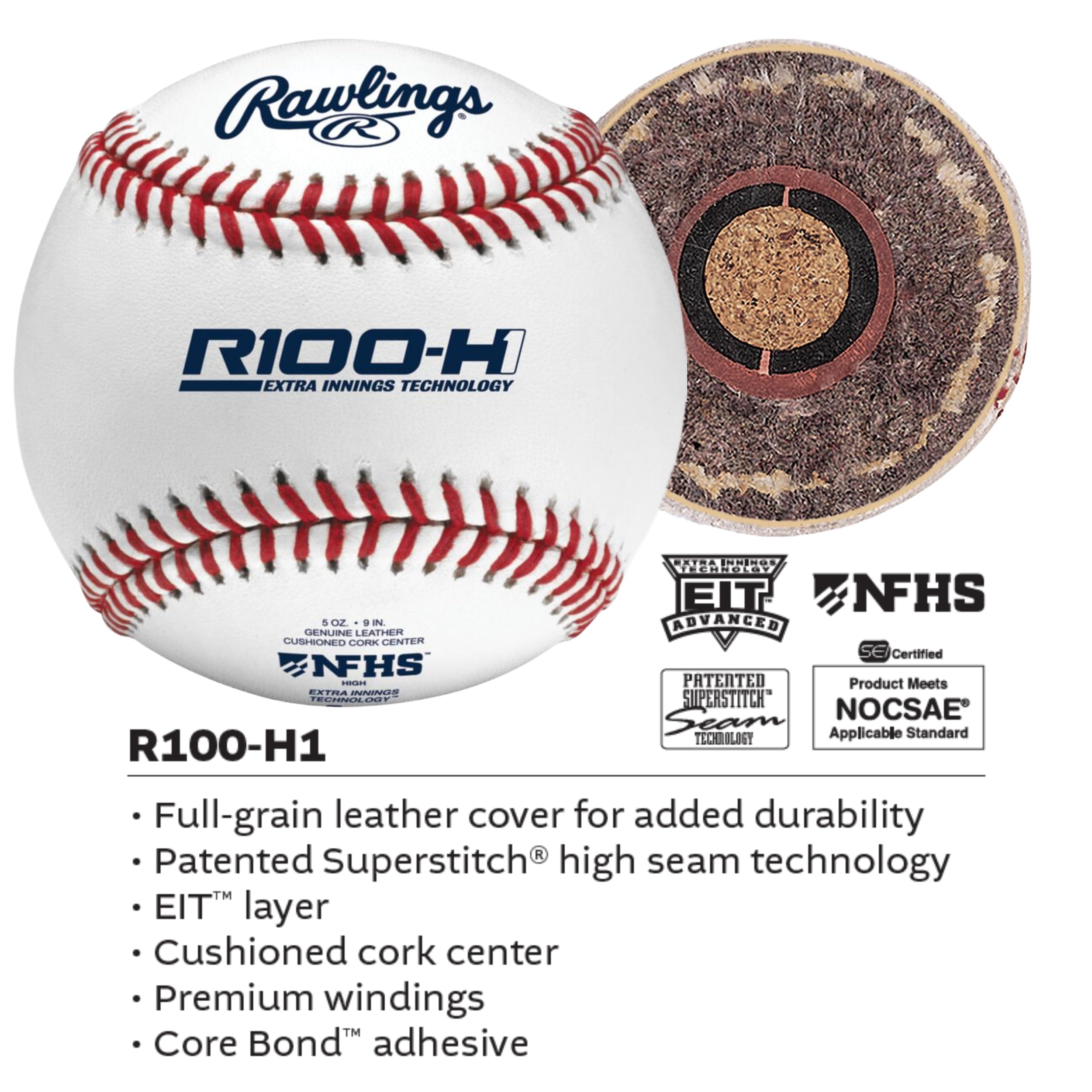 Rawlings NFHS NOCSAE Lot de 12 balles de baseball pour lycée, coutures surélevées