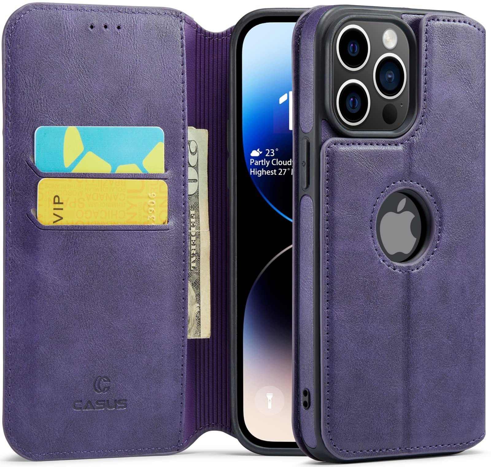 UEEBAI Cover Portafoglio Per IPhone 14 Pro Max 6,7'' - Pelle PU Viola Con Blocco RFID, Supporto E Chiusura Magnetica