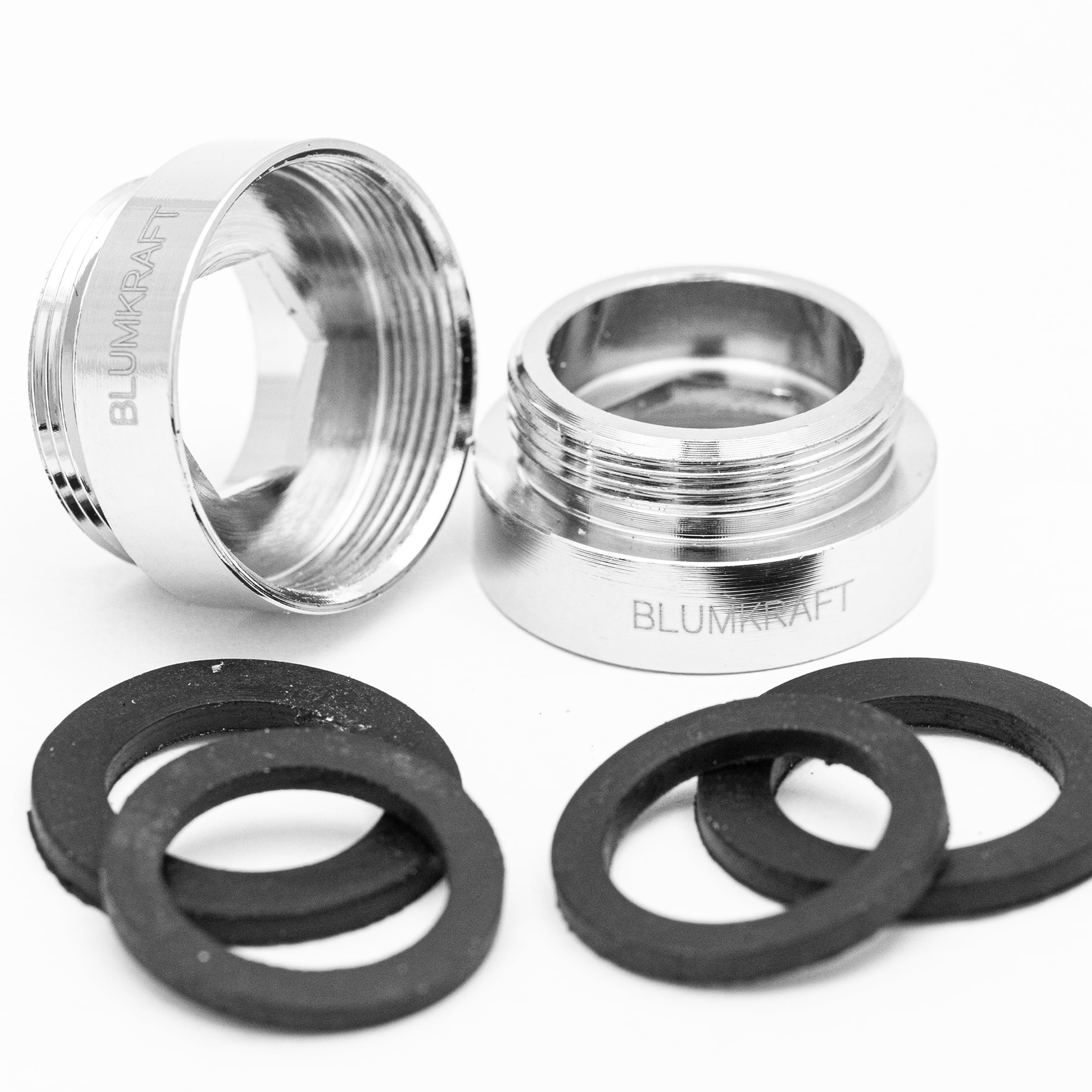 BLUMKRAFT F24 - M22 Solid Metal Silver Brass 24mm Female 22mm Male Faucet Adaptor F24-M22 / M22-F24 (Pack of 2)