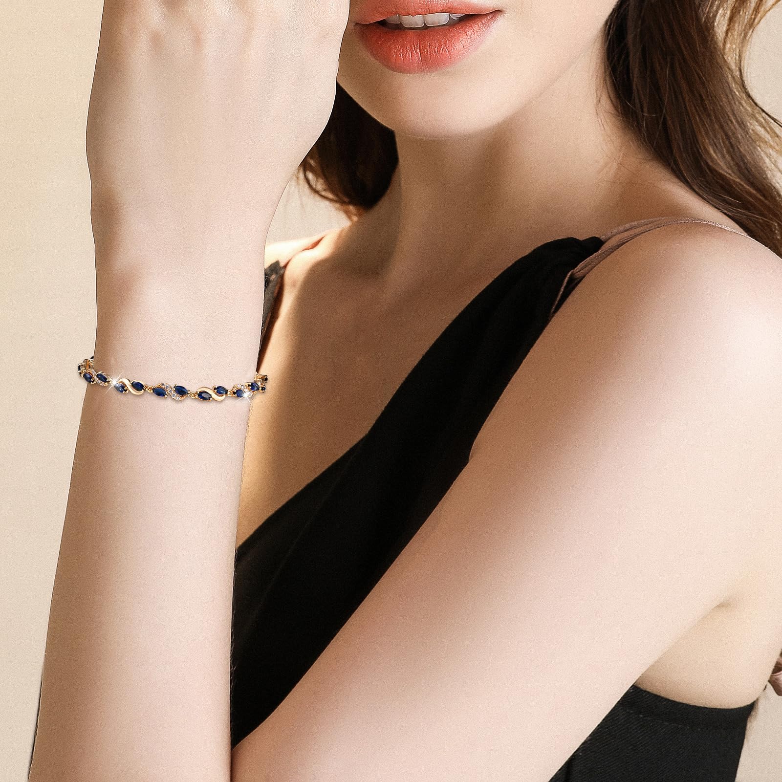 Richapex Bracelet pour Femme Or 18K Plaqué Classique Tennis Bracelets fantaisie Infini Or Bracelet pour Femme Fille Cristal Bijoux