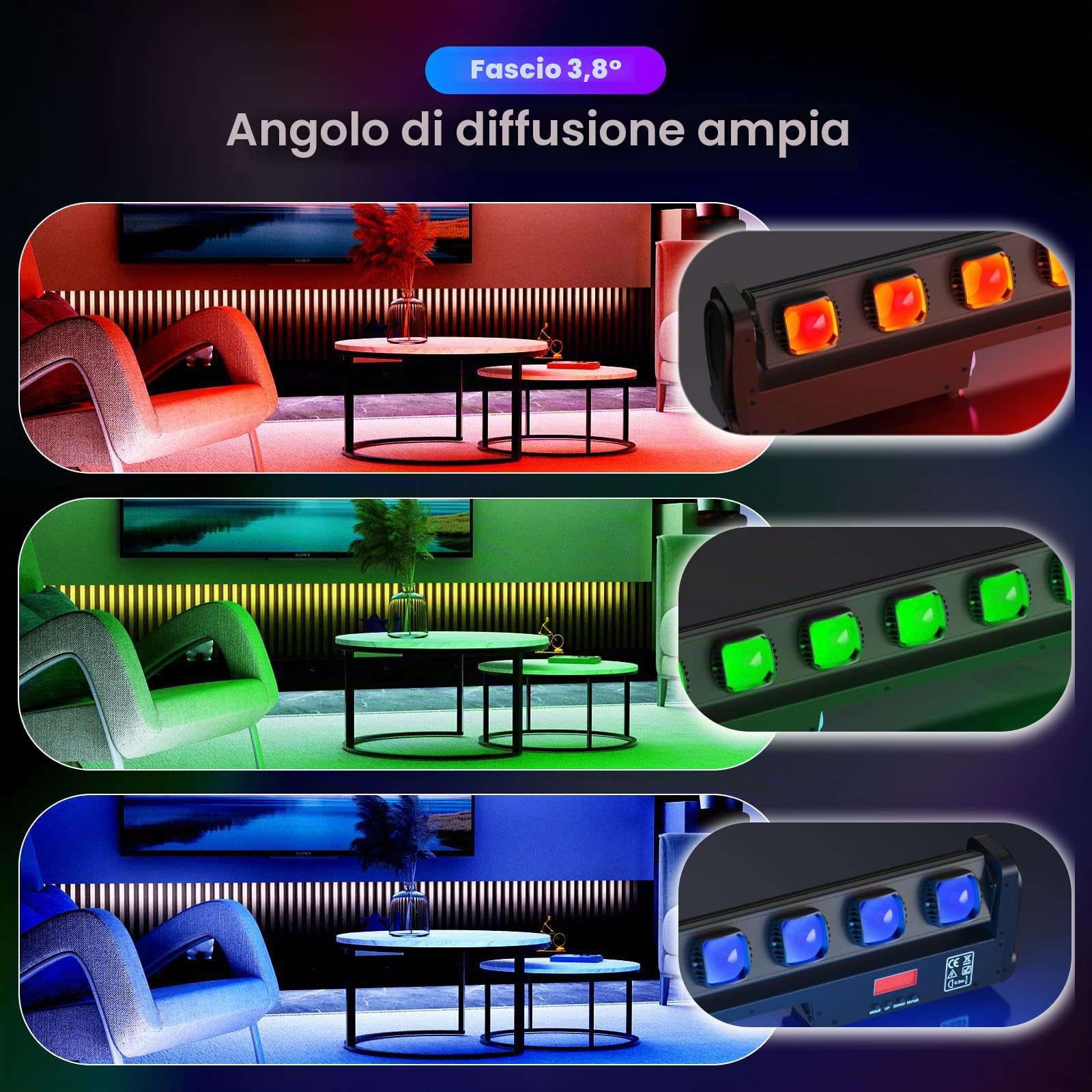 UKing 250W Wallwasher Luci da palco, RGBW 4 in1 LED dmx512 Faretti Swing Luci per Feste Luci DJ Luci da Parete per Esterni per Eventi dal Vivo, Bar, Discoteca, Feste, Matrimoni