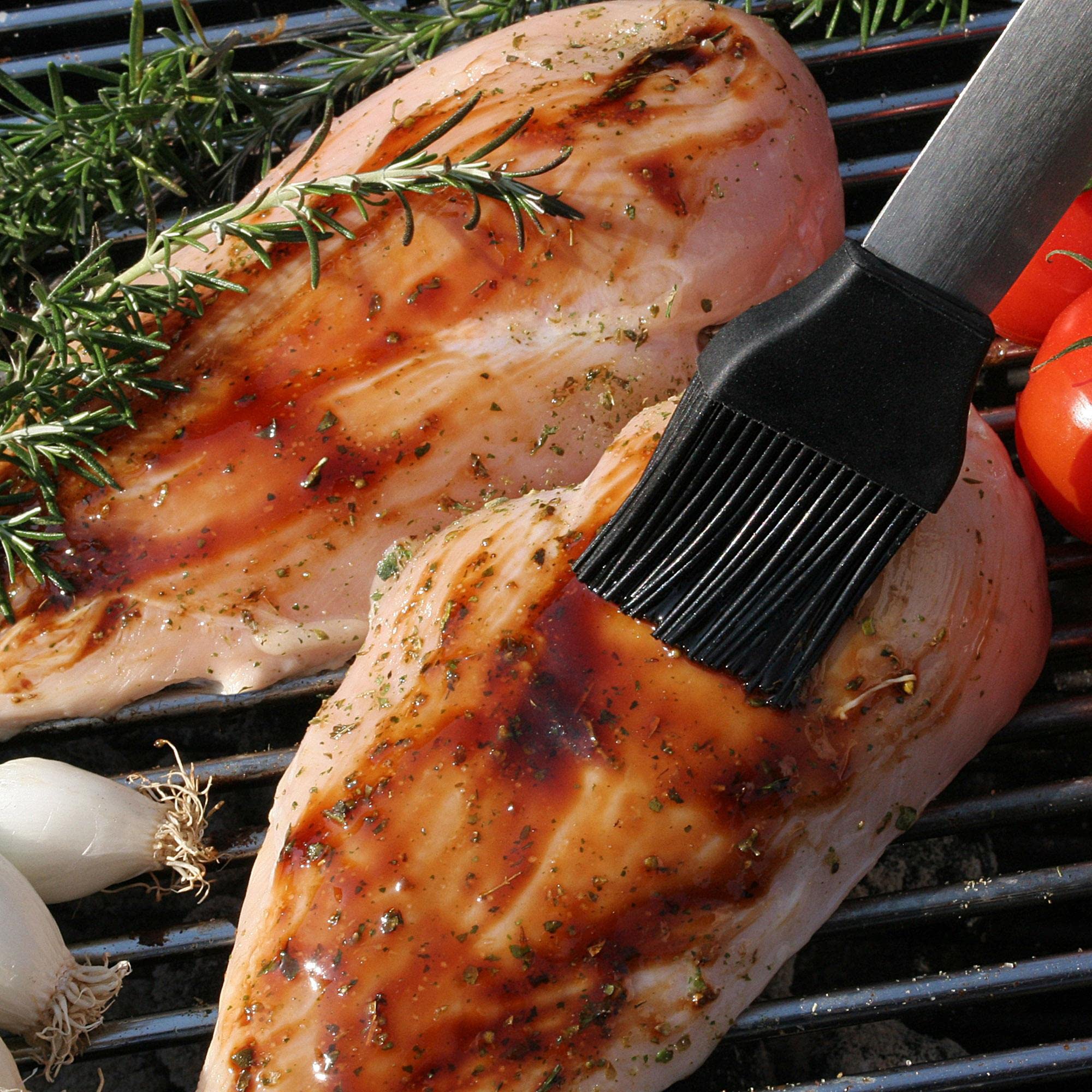 wenco Pennello lungo, 42 cm, in acciaio inox/silicone, resistente al calore, versatile, utilizzabile come pennello da forno, pennello da cucina, pennello per barbecue