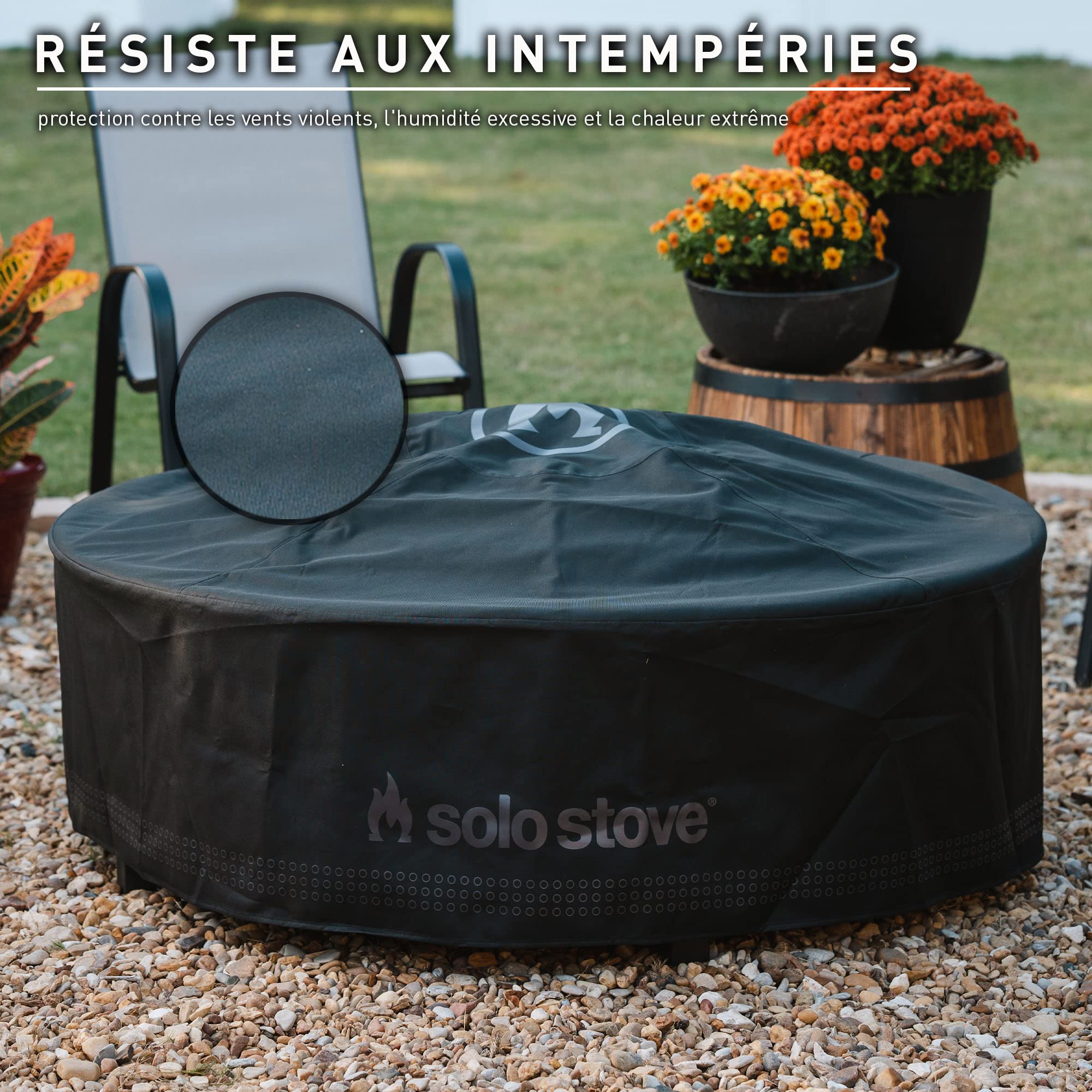 Solo Stove Housse de protection pour Surround, grand | résistante aux intempéries, acrylique teinté dans la masse/intérieur PVC/armature en aluminium, dimensions (HxDia) : 53 x 137,5 cm, noire