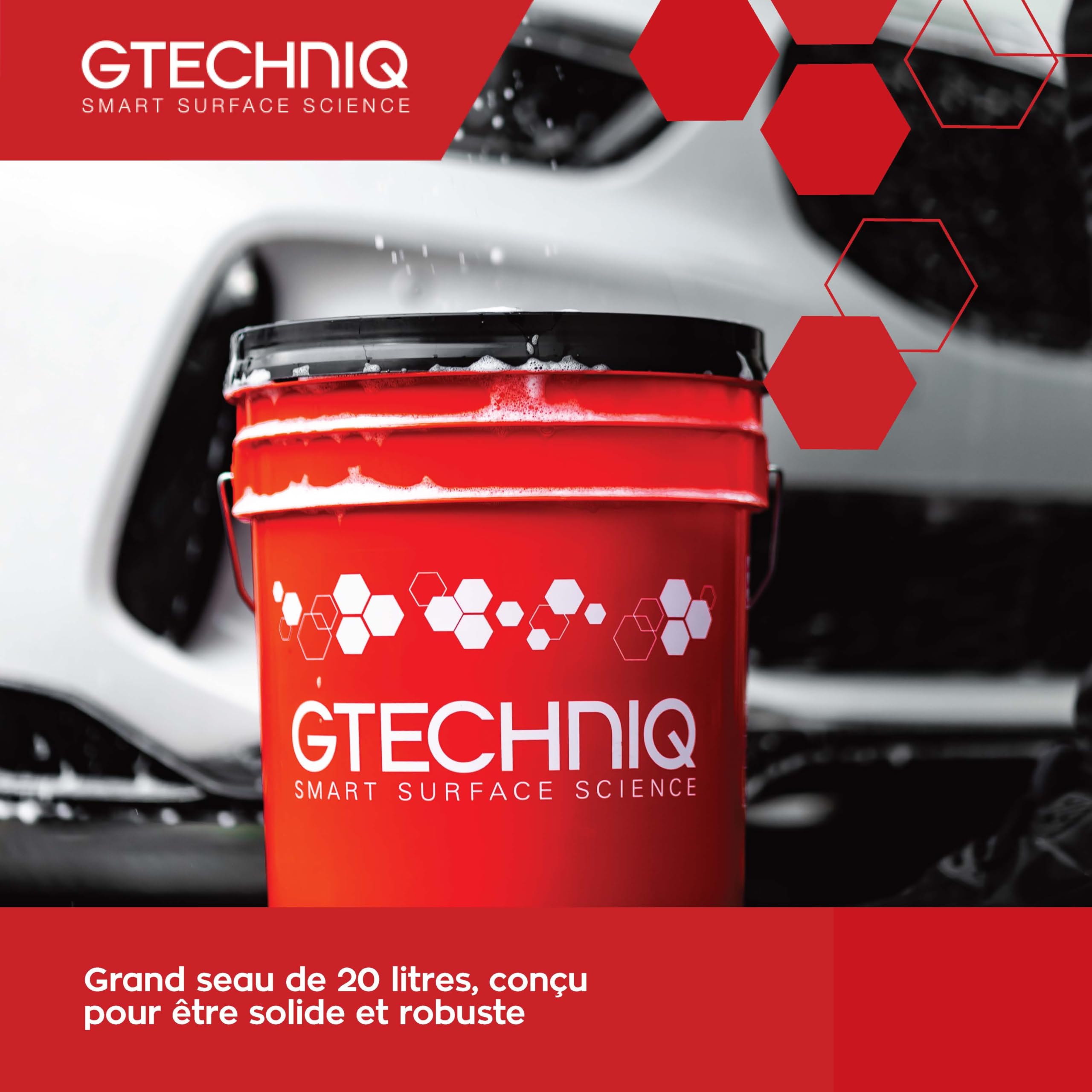 Gtechniq Seau Detailing Eau The Gamme pour Le Lavage Auto avec Couvercle Gamma Seal et Grille pour retenir la saleté, 20L