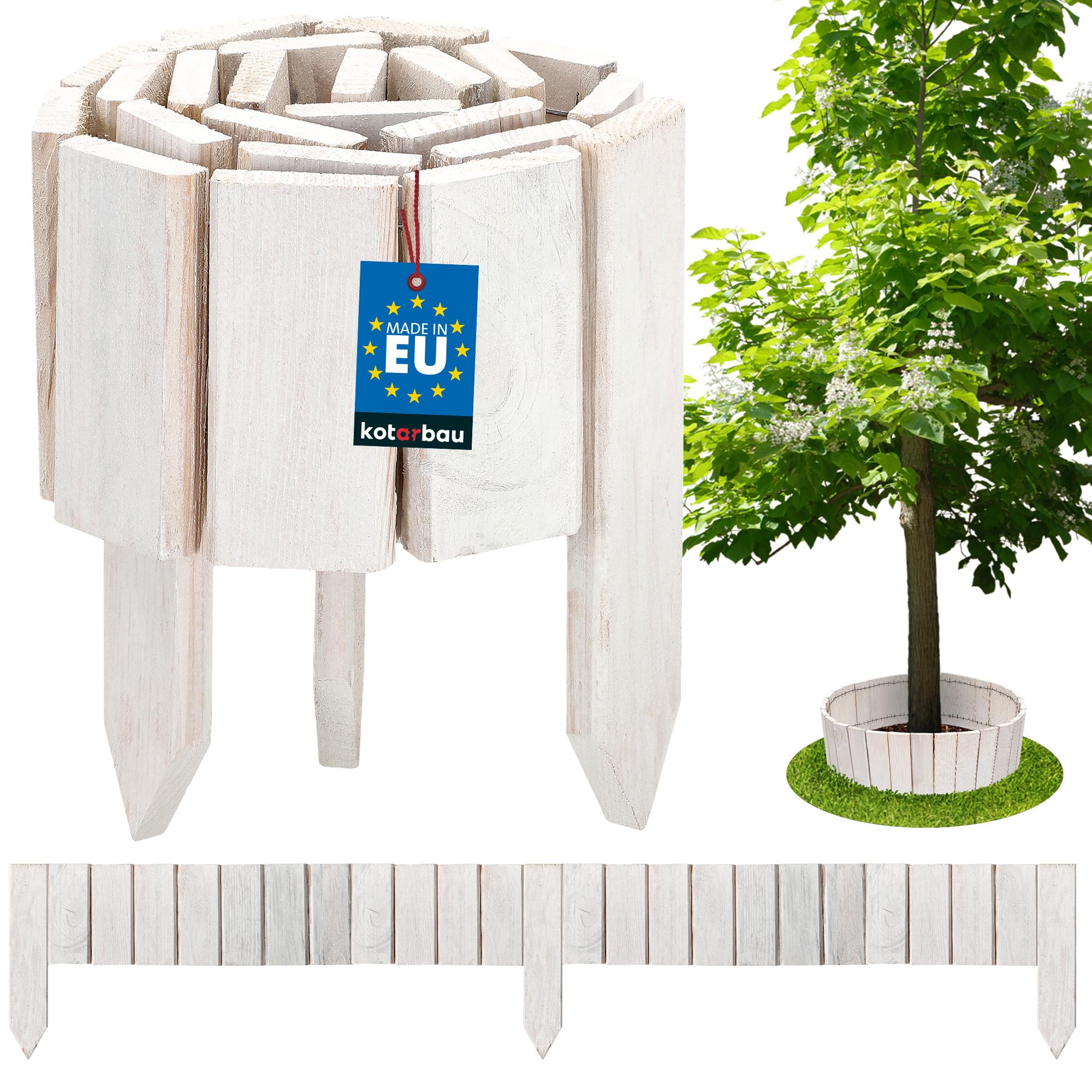 KOTARBAU® Lawn Edging - Garden Edging Border - Pine Wood - 110x10 cm (43.3x3.9 inches) - White - Flexible Log Roll Border - Wooden Mini Fence - Garden Decoration — image 1