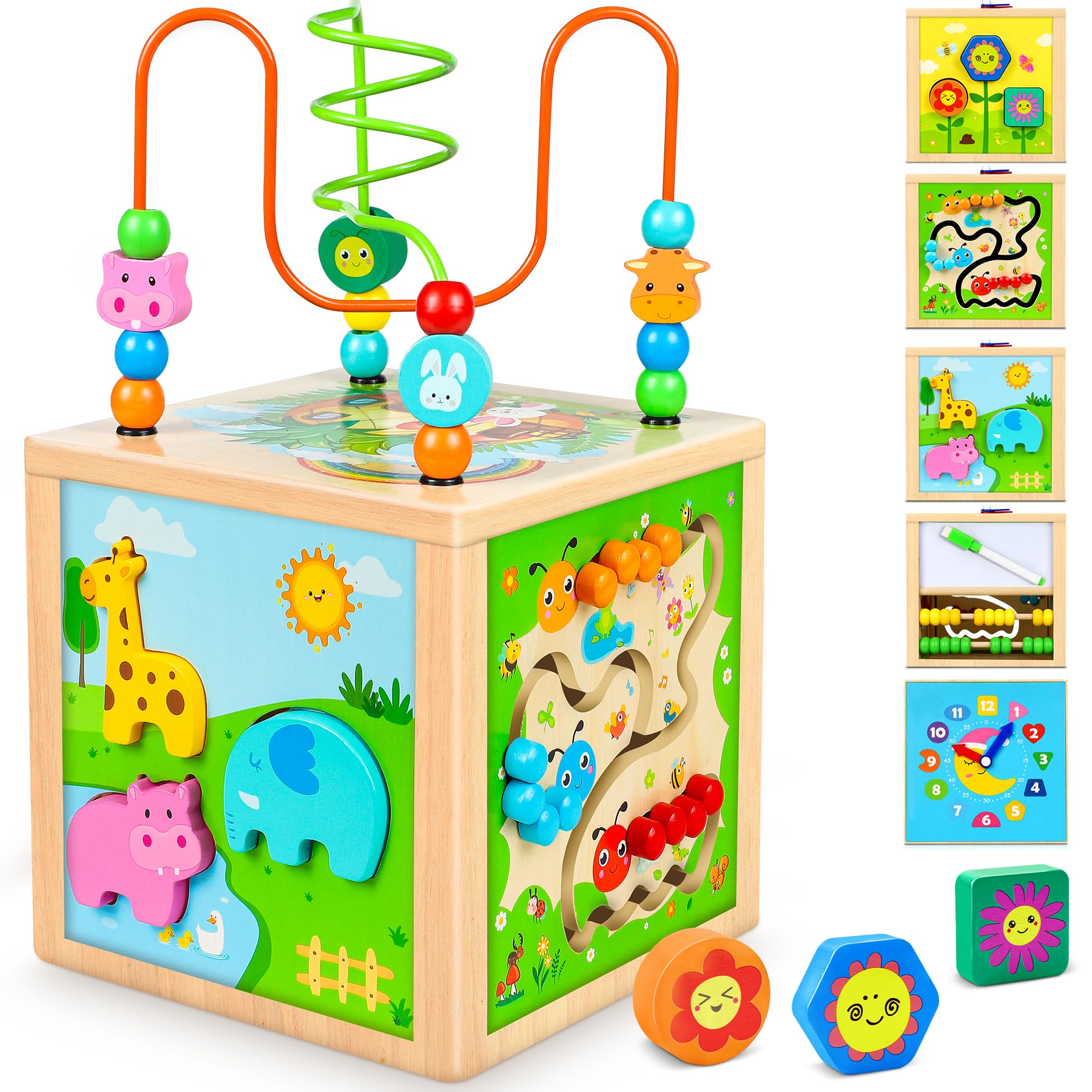 Jojoin Cubo di Abilità Motorie in Legno - Giochi Montessori 1 Anno Labirinto di Perline - Giochi Educativi Gioco di Smistamento Multiattivita Legno - Natale Compleanno Giochi Regalo Bambini 1 2 3