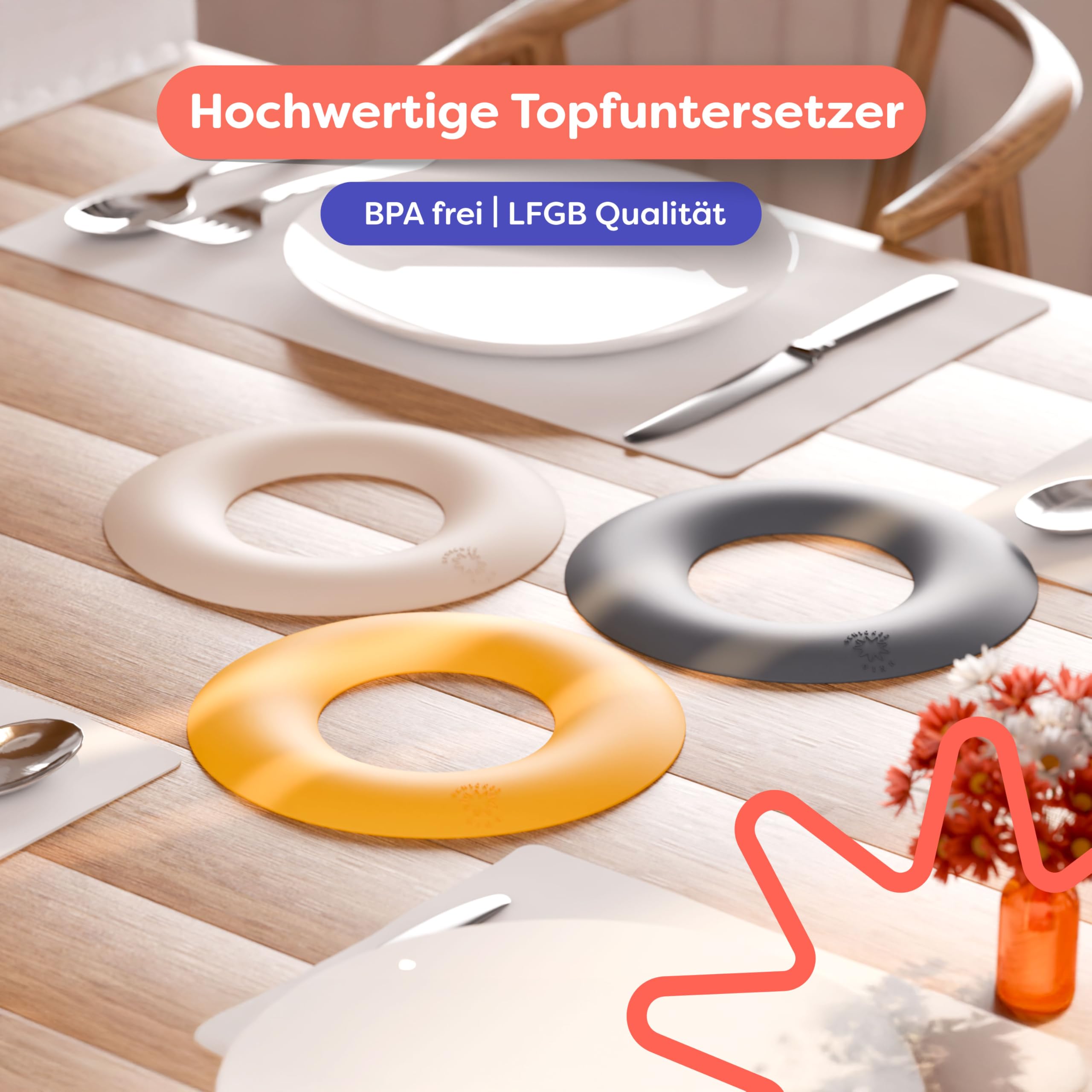 Silikon Untersetzer BPA frei, hitzebeständig bis 240 °C, Topf Untersetzer für Töpfe, Pfannen, Teekannen und Backbleche, rutschfest, spülmaschinenfest, Mova Donut (Graphite Grey, 3er-Set)