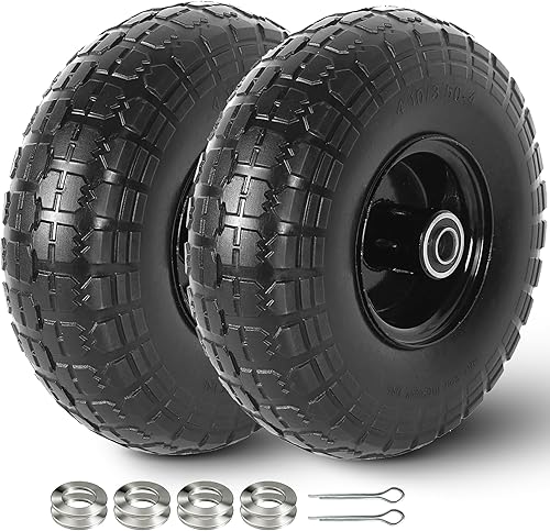 AR-PRO (2 unidades) Neumáticos y ruedas impinchables de 10 pulgadas, 4.10/3.50-4, rodamientos de 5/8 pulgadas, para carretilla, carretilla manual,