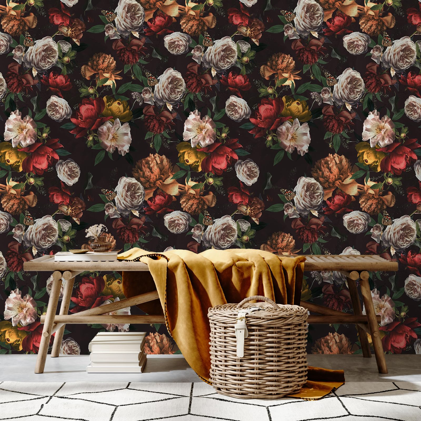 VEELIKE Moody Rose Peony Floral Wall Mural - Image 3