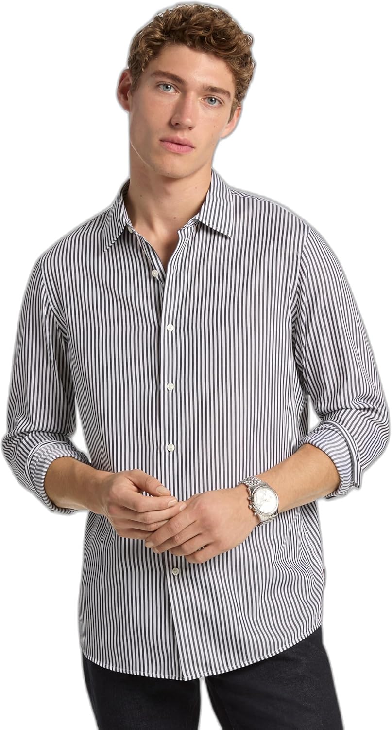 Michael Kors Mens Long Sleeve Stripe Classic Fit Shirt