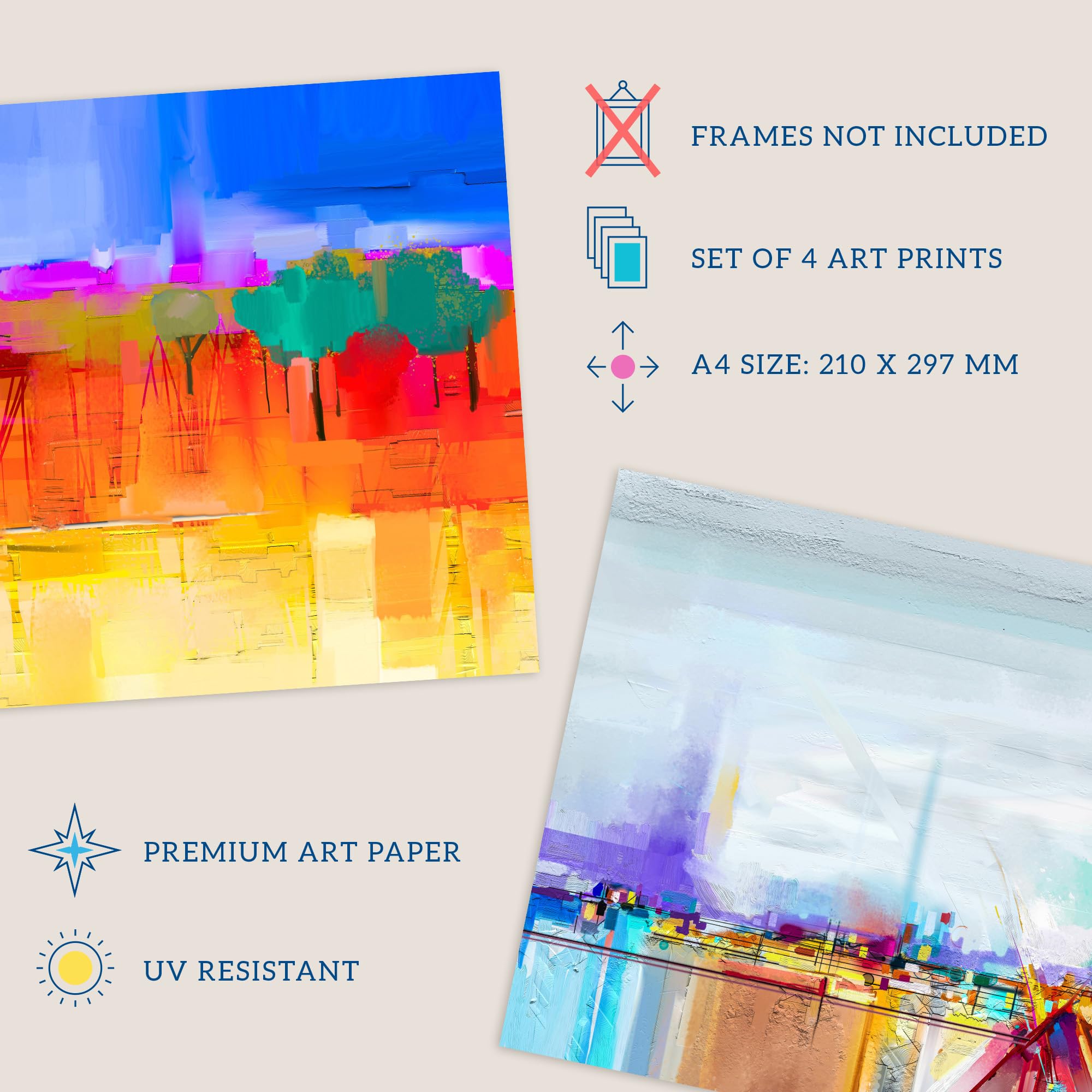 Wee Blue Coo Pack of 4 A4 Bright Multicoloured Coastal Landscape Abstract Oil Painting Unframed Wall Art Living Room Prints Set - Image 4