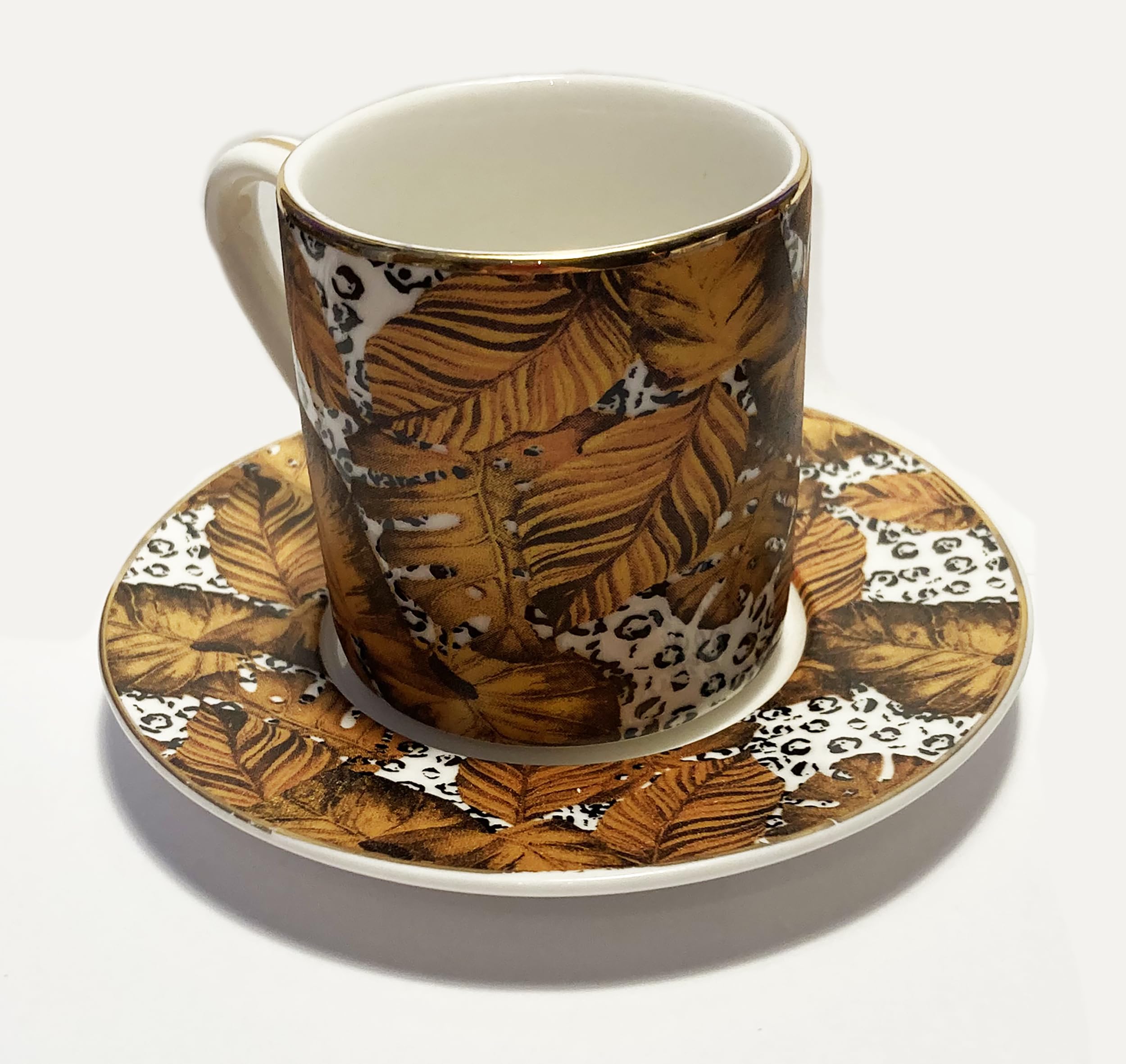 Mazeology Jungle Leopard Print Ceramic Espresso Set with Gilt Gold Trim