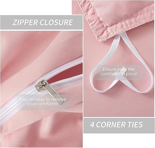 Miniatura 6 de Funda de edredón rosa de 5 piezas, tamaño King, con volantes, de microfibra ultra suave, estilo rústico y elegante, con cierre de cremallera, 1