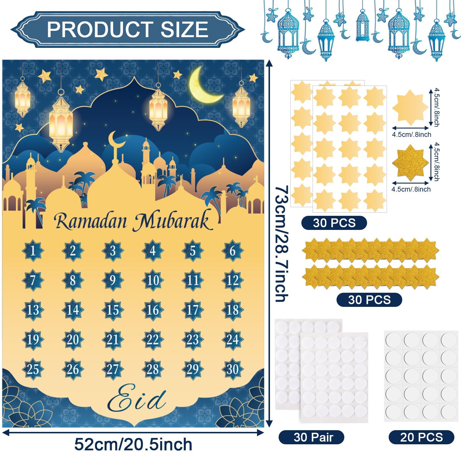 MARFOREVER Ramadan Kalender, Ramadan Mubarak Adventskalender für Kinder Eid Mubarak Countdown Kalender 2025 mit 30 Sternen Aufklebern Ramazan Takvimi Ramadan Activities Ramadan Geschenke für Kinder