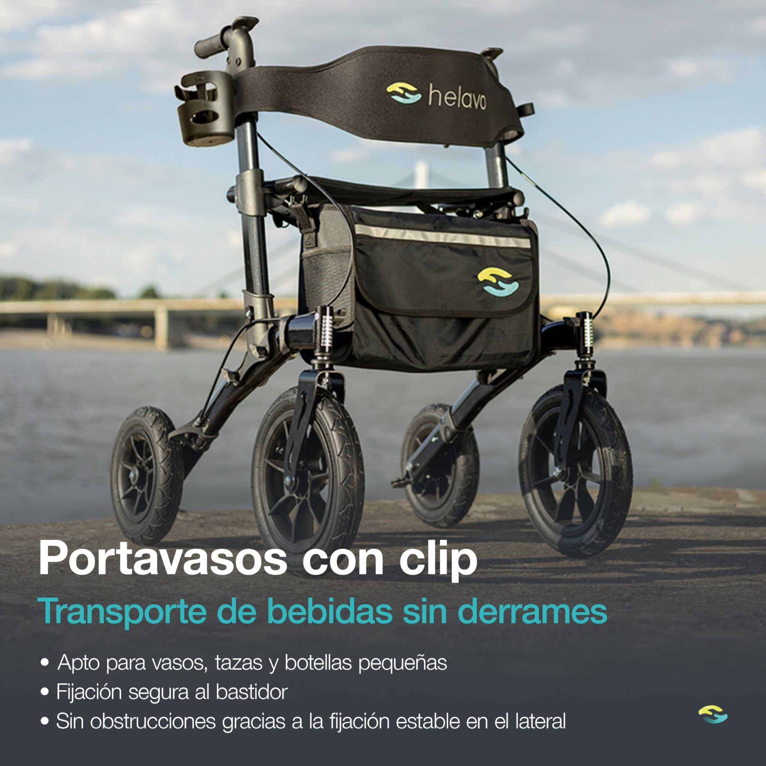 Helavo andador para exteriores con ruedas neumáticas - Andador para ancianos de aluminio plegable con asiento - Máxima movilidad y confort en exteriores