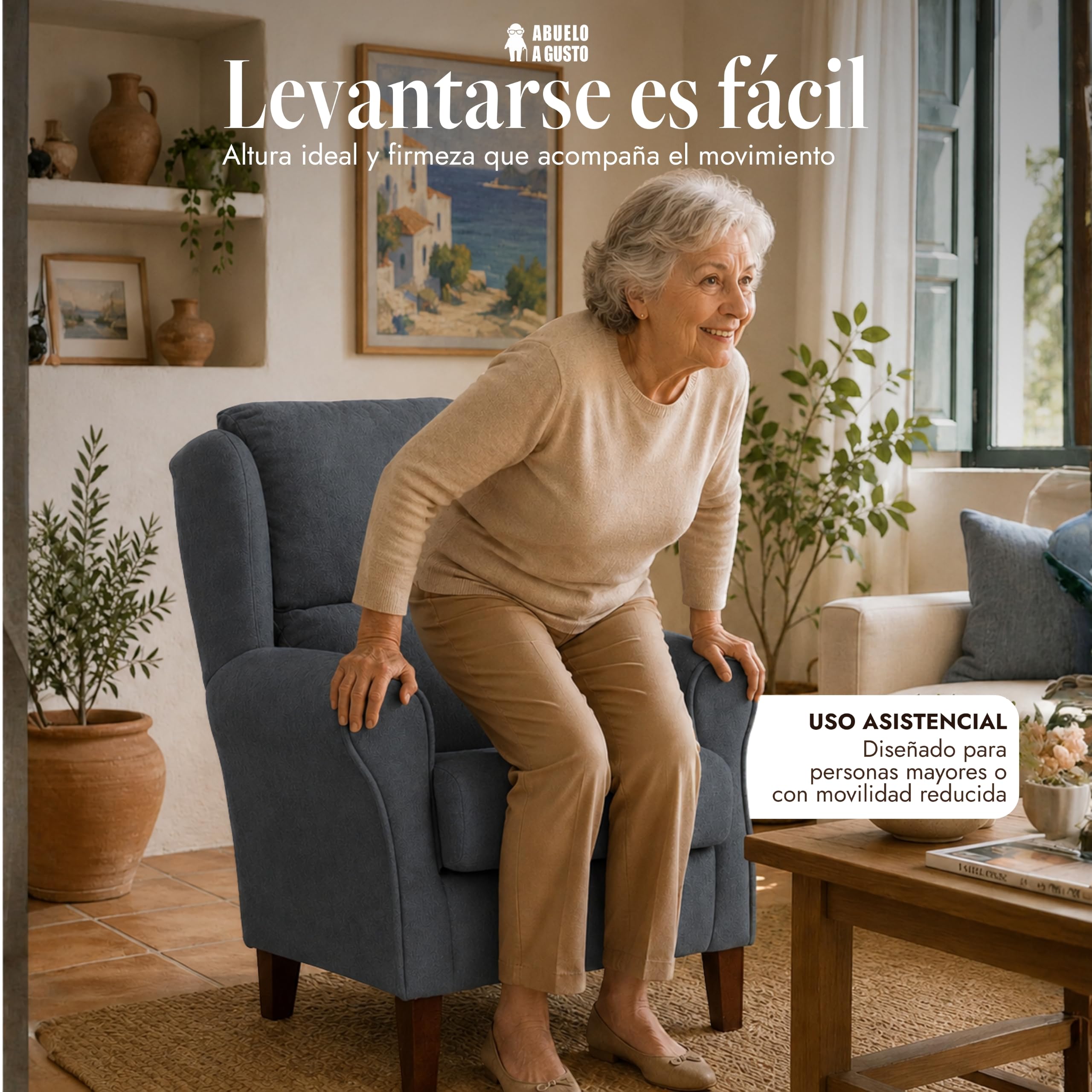 Sillón Orejero Venecia Acolchado para Personas Mayores - Marengo - Respaldo Ergonómico, Relleno Adaptable – Tela Antimanchas – Butaca Cómoda Salón, Dormitorio, Lectura