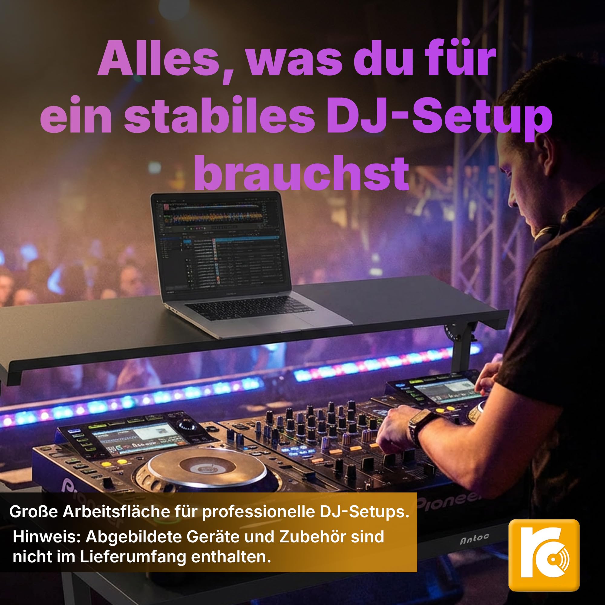 Antoc DJ-Stand DJS-44 - Black - DJ Pult/Tisch mit extra breiter Laptopablage