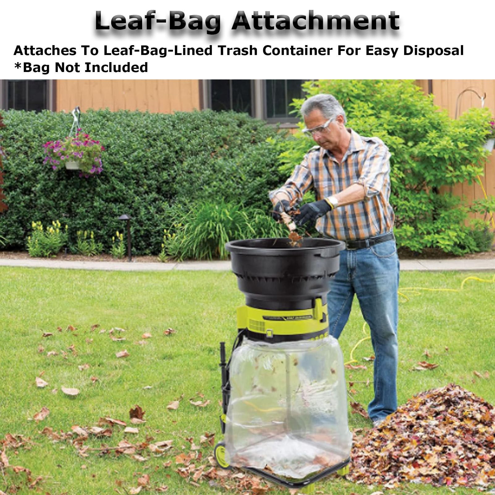 Trituradora de jardín sin cuchillas, trituradora de abono desfoliadora eléctrica silenciosa, tritura hasta 45 mm, velocidad de 8000 rpm, cuchillas de acero reversibles con bolsa de recolección,30cm