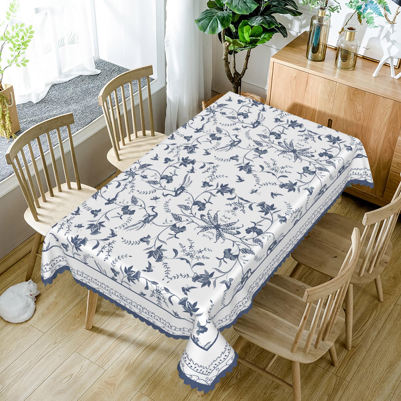 Baocicco Blue Floral Rectangular Tablecloth Blue and White French Country Tablecloths Rustic Flowers Stain Proof Table Cover for Farmhouse Decor