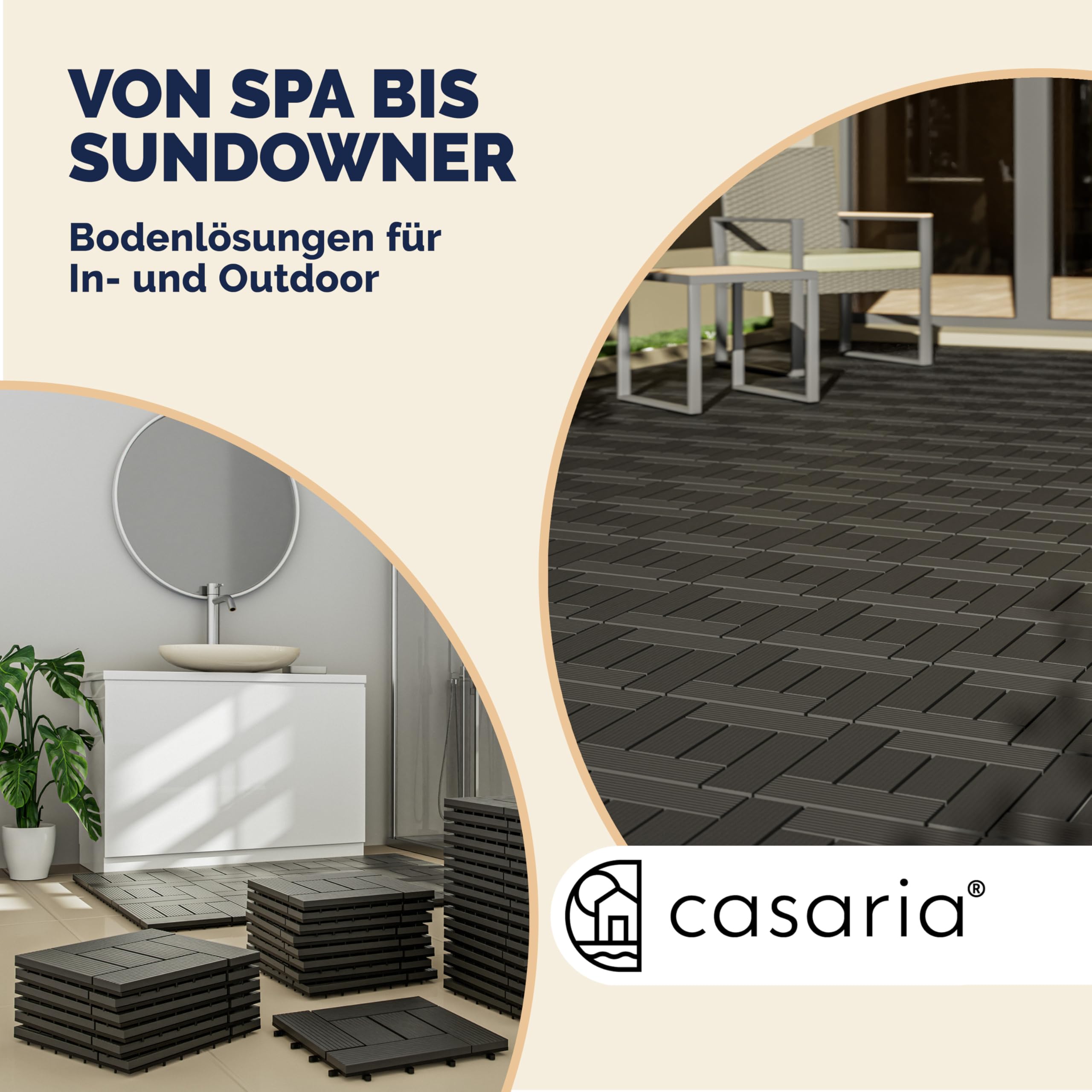 CASARIAŽ WPC Fliesen 30x30 cm 66er Set 6m˛ Stecksystem Drainage Zuschneidbar Terrasse Balkon Garten klick Mosaik Anthrazit