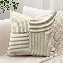 Sungeek Set of 1 Decorative Cushion Cover 50 x 50cm Soft Corduroy Striped Cross Patchwork Textured Pillow Covers Solid Square Throw Pillow Cases for Sofa Bed Patio 20x20 Inch, Neutral Taupe