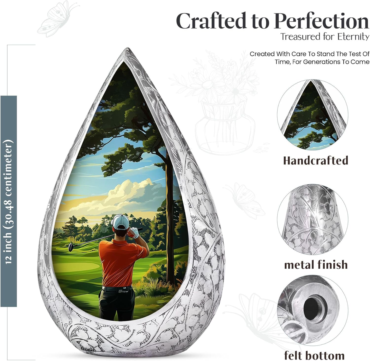 Golf Large Funeral Ash Holder for Women & Men - Funeral Memorial Gift Burial Urns for Adults - Cremation Ash Container - Adult Memorial Large Urn - Ashes Urn 10 Inch