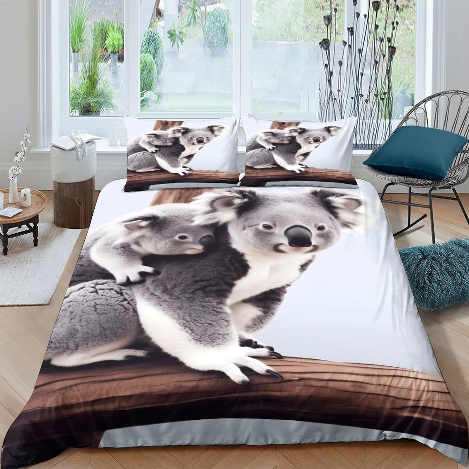 Ctjqhvkz Style-6 3D Printed Koala Family Fitted Sheet Microfiber Soft Breathable Animal Tree Bed Cover For Bedroom Guest Room Decor Single（135X200cm）